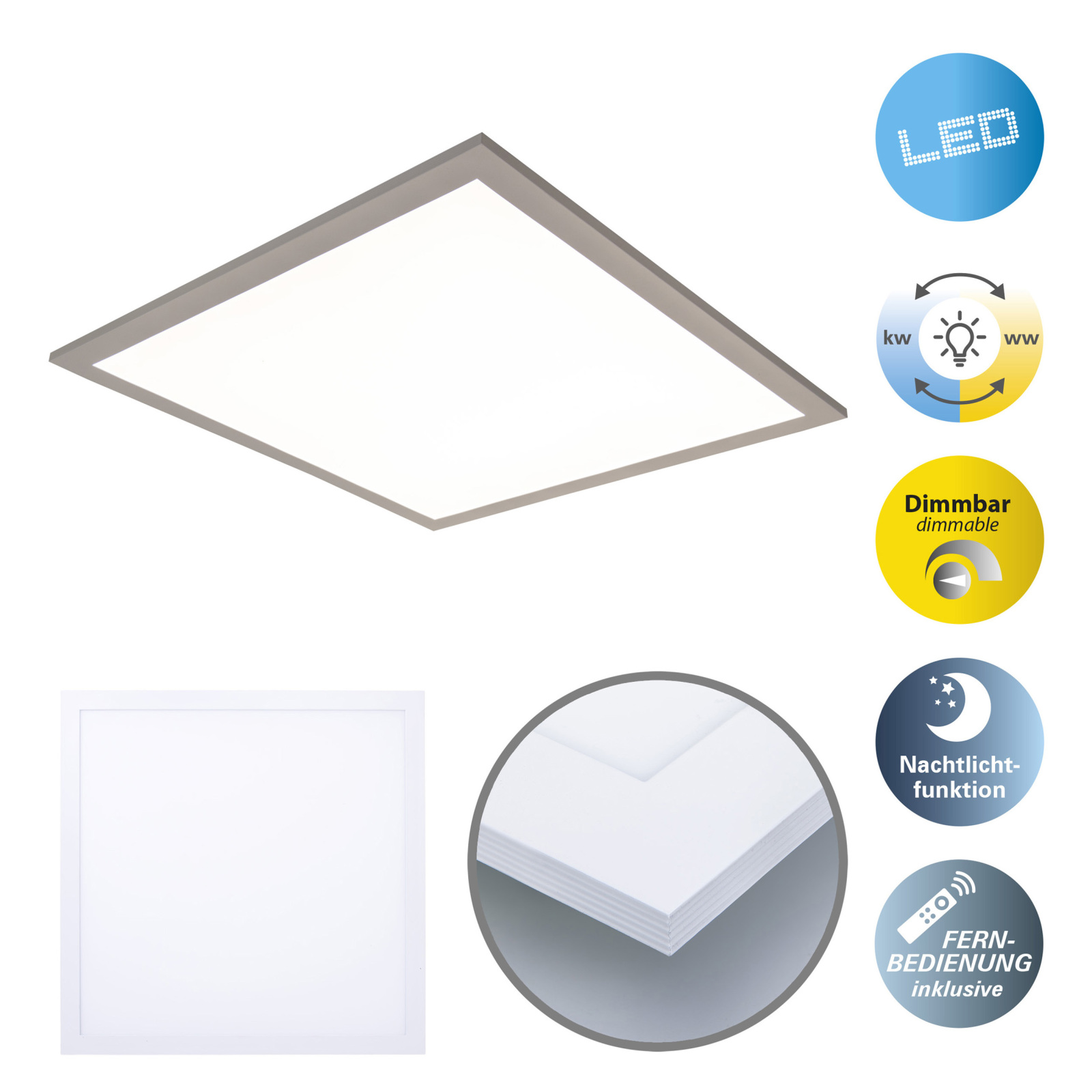 LED-Panel-Deckenleuchte NICO - weiß - mit Fernbedienung - 45x45 cm