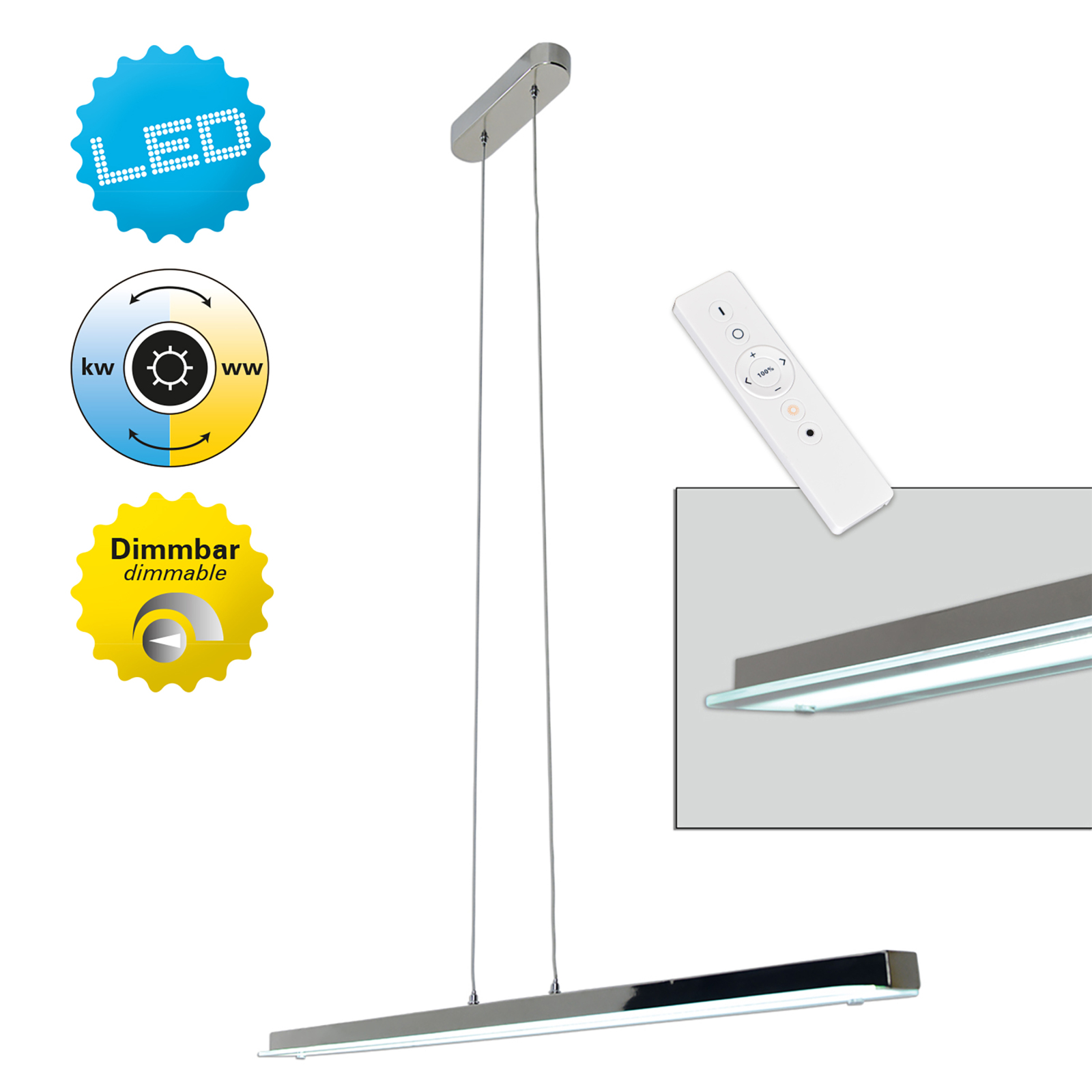 LED-Pendelleuchte BEAM - chrom - Fernbedienung - 100 cm