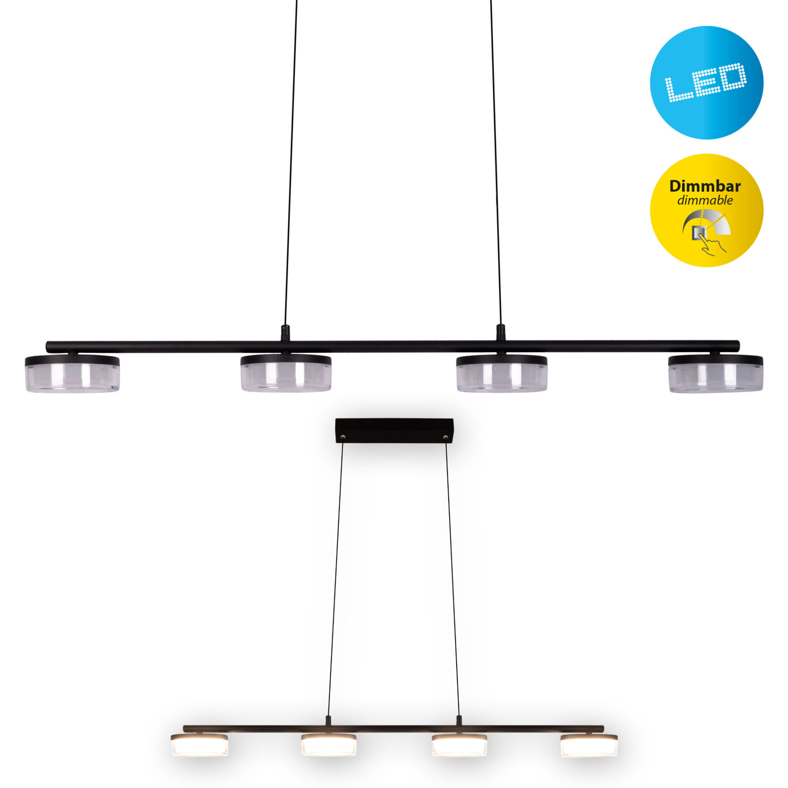 LED-Pendelleuchte CIMO - schwarz - dimmbar - 4-flammig