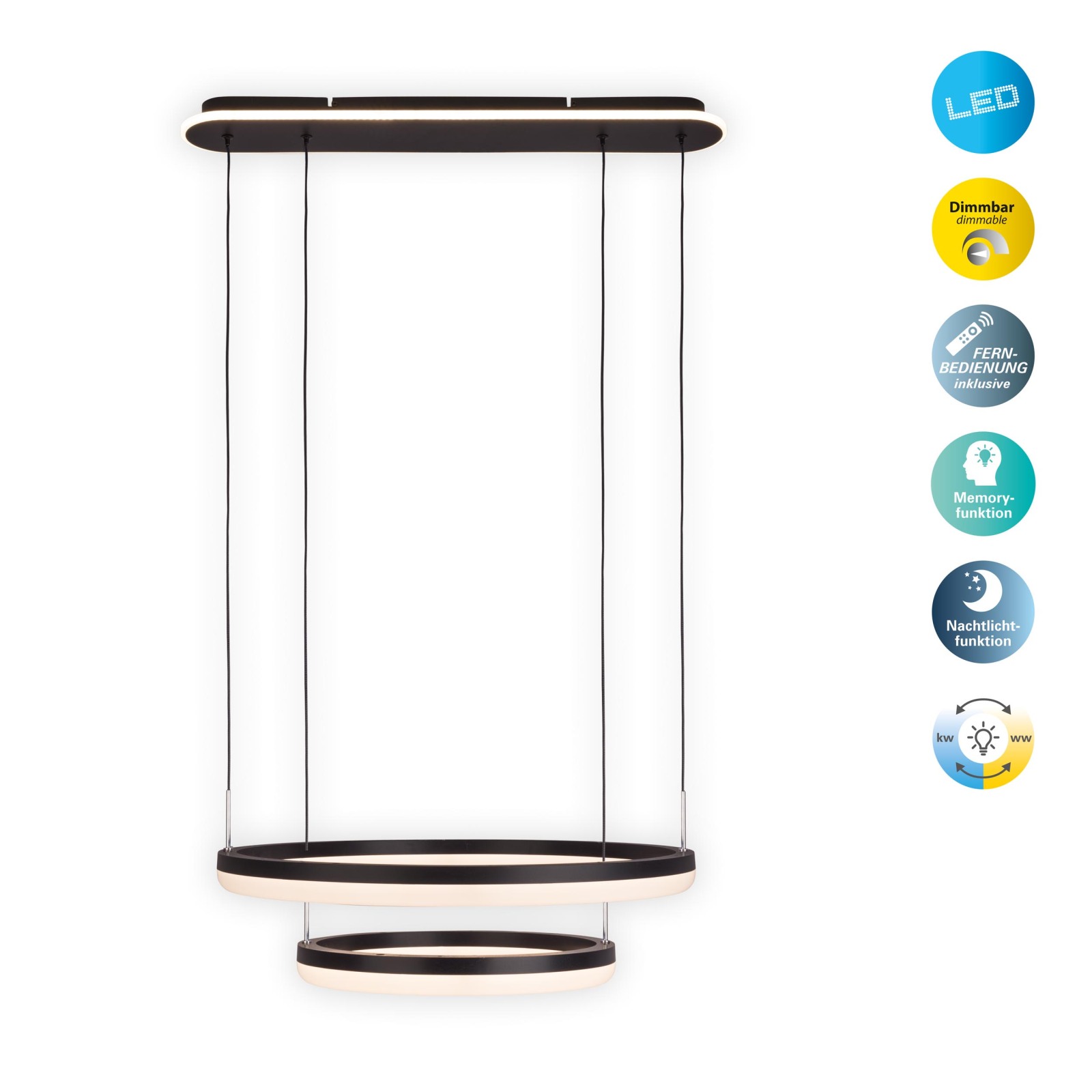 LED-Pendelleuchte CIRCULO - schwarz-weiß - mit Fernbedienung
