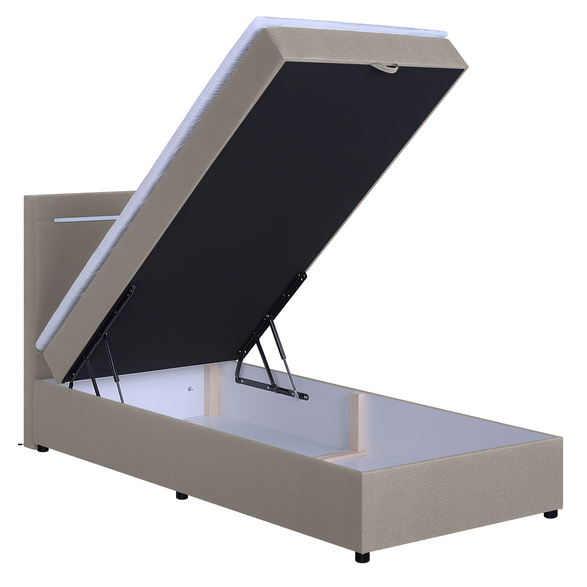 LED-Polsterbett - beige - H3 - Bettkasten - mit Topper - 100x200 cm
