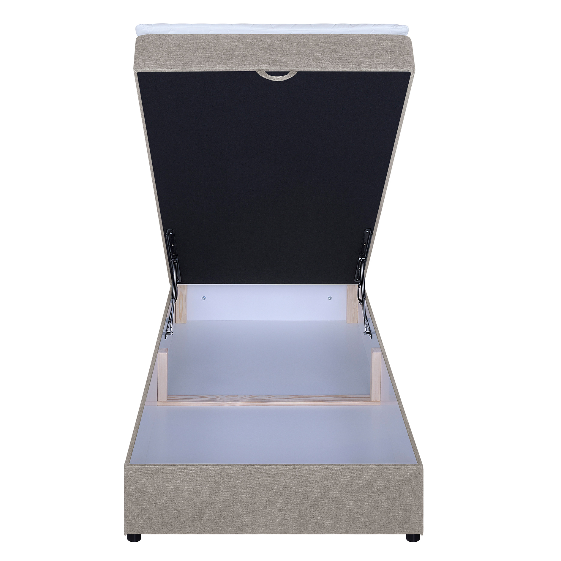 LED-Polsterbett - beige - H3 - Bettkasten - mit Topper - 100x200 cm