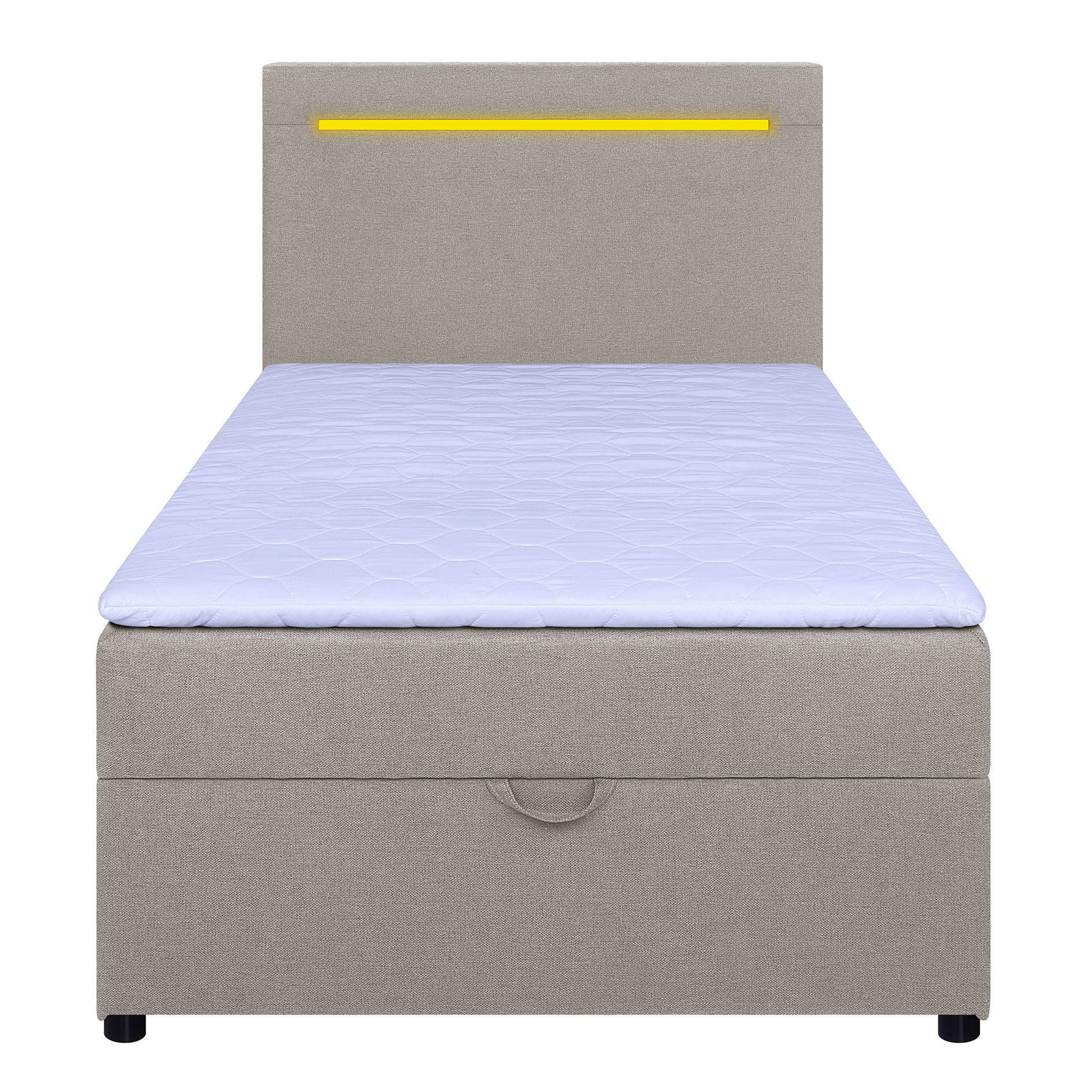 LED-Polsterbett - beige - H3 - Bettkasten - mit Topper - 100x200 cm