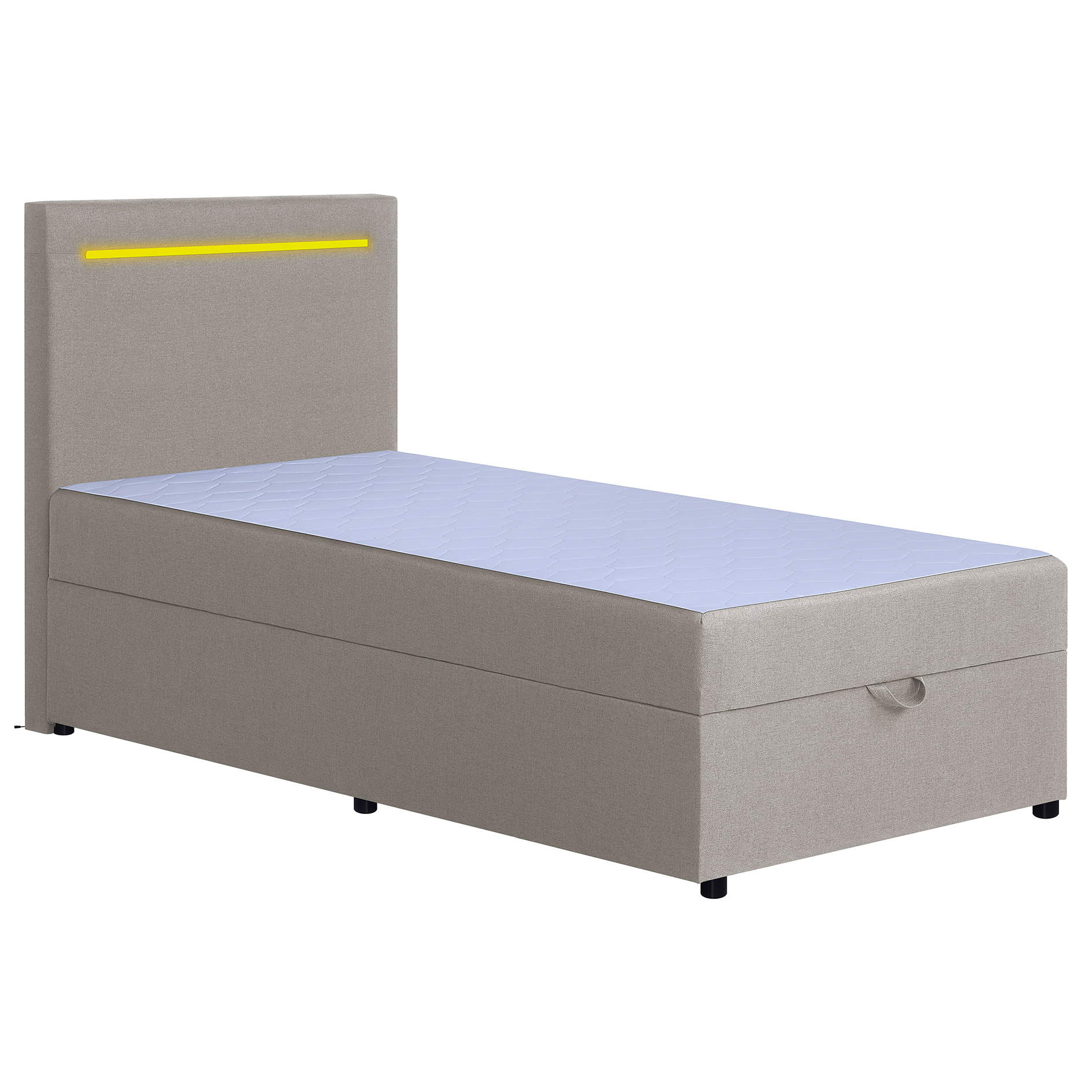 LED-Polsterbett - beige - H3 - Bettkasten - mit Topper - 100x200 cm