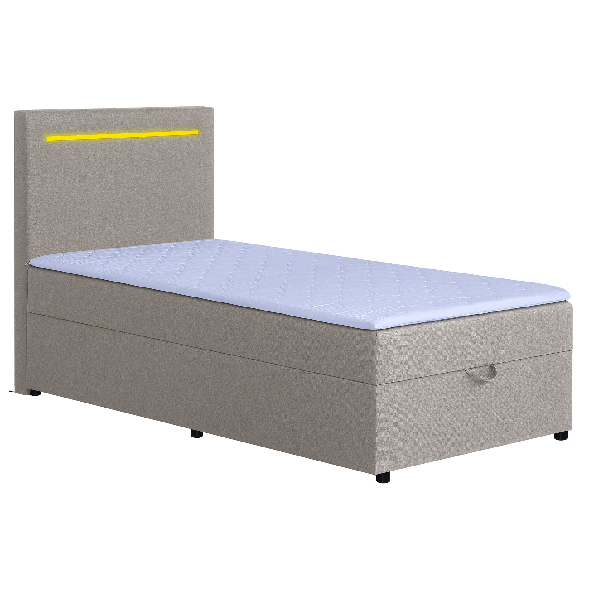 LED-Polsterbett - beige - H3 - Bettkasten - mit Topper - 100x200 cm