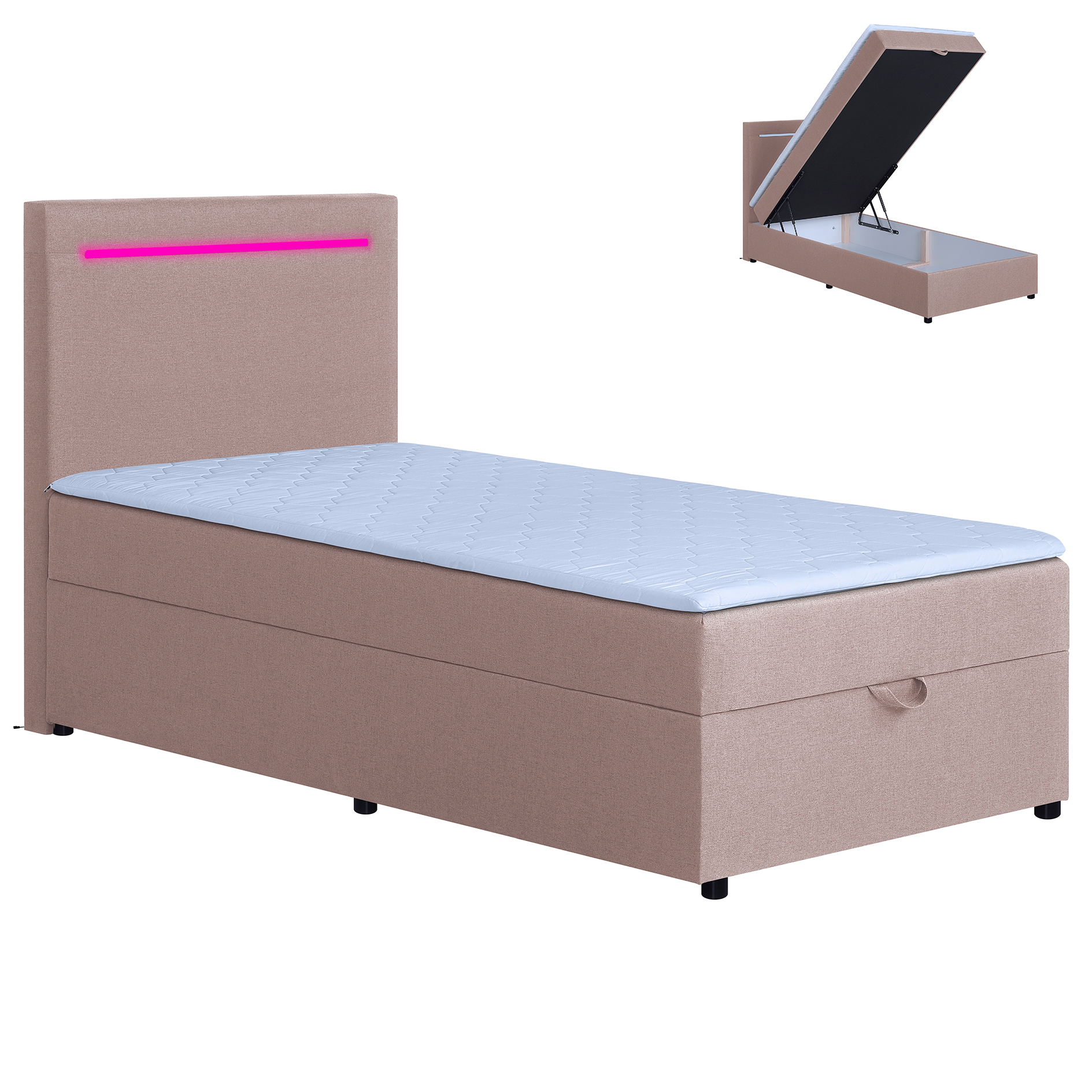 LED-Polsterbett - flamingo - H3 - Bettkasten - mit Topper - 100x200 cm