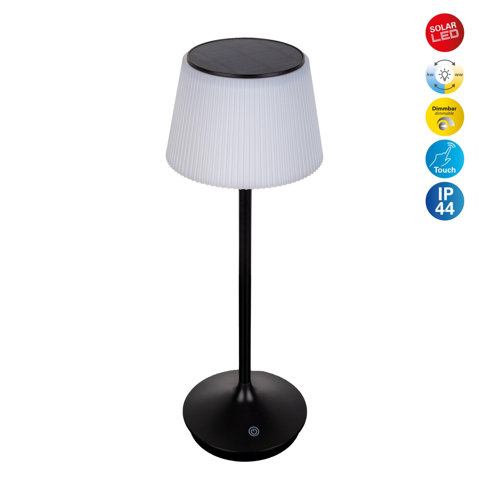 LED-Solar-Akkutischleuchte EMMI - schwarz-weiß - Touchdimmer - 38 cm