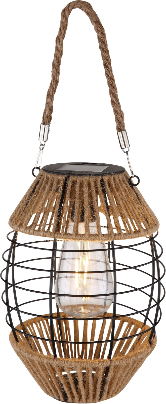 LED-Solar-Laterne - schwarz matt - naturfarben - 40,5 cm hoch