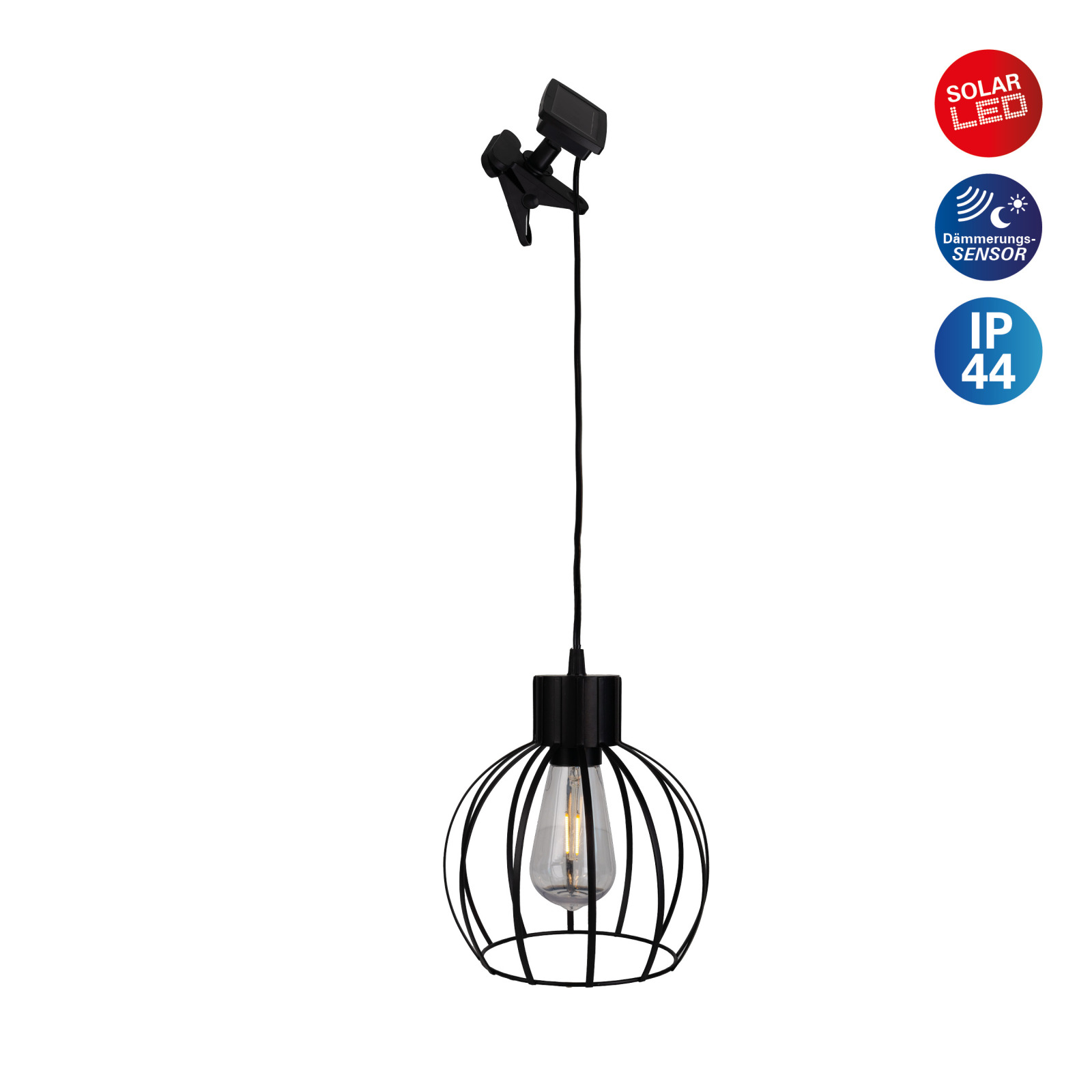 LED-Solar-Pendelleuchte GRID - schwarz - 130 cm