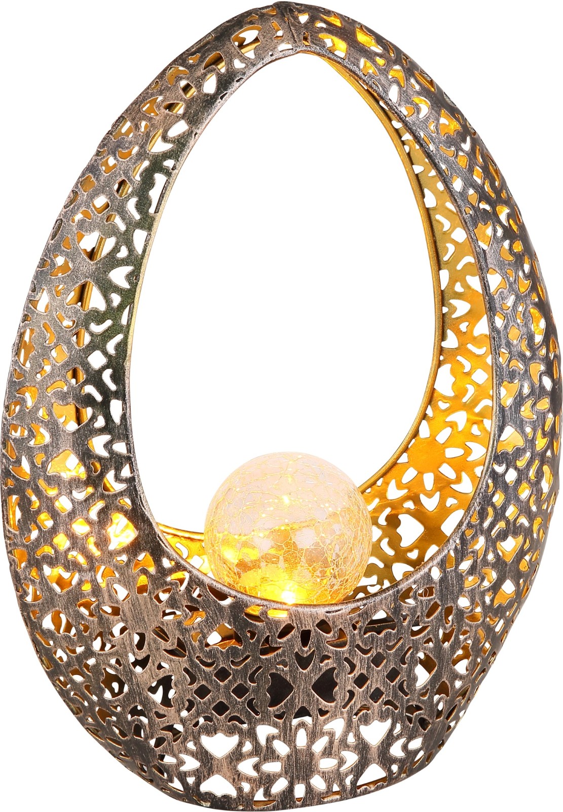 LED-Solarleuchte - gold-bronze - Metall - Glas crackle