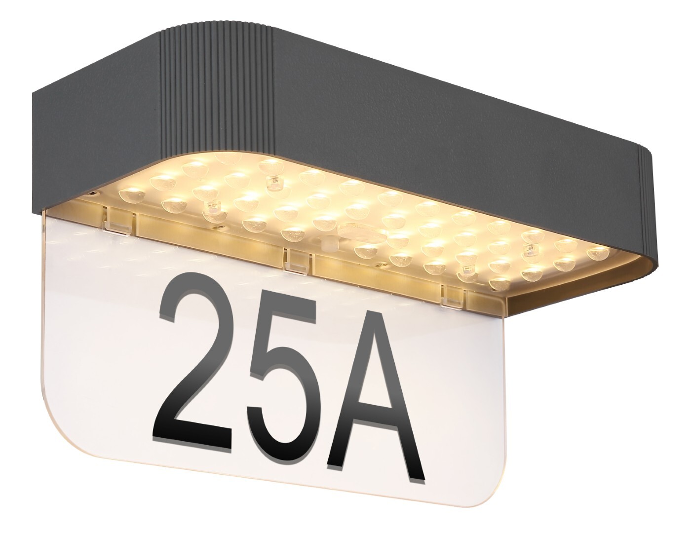 LED-Solarleuchte - grau matt - klar - mit Hausnummer - Bewegungssensor