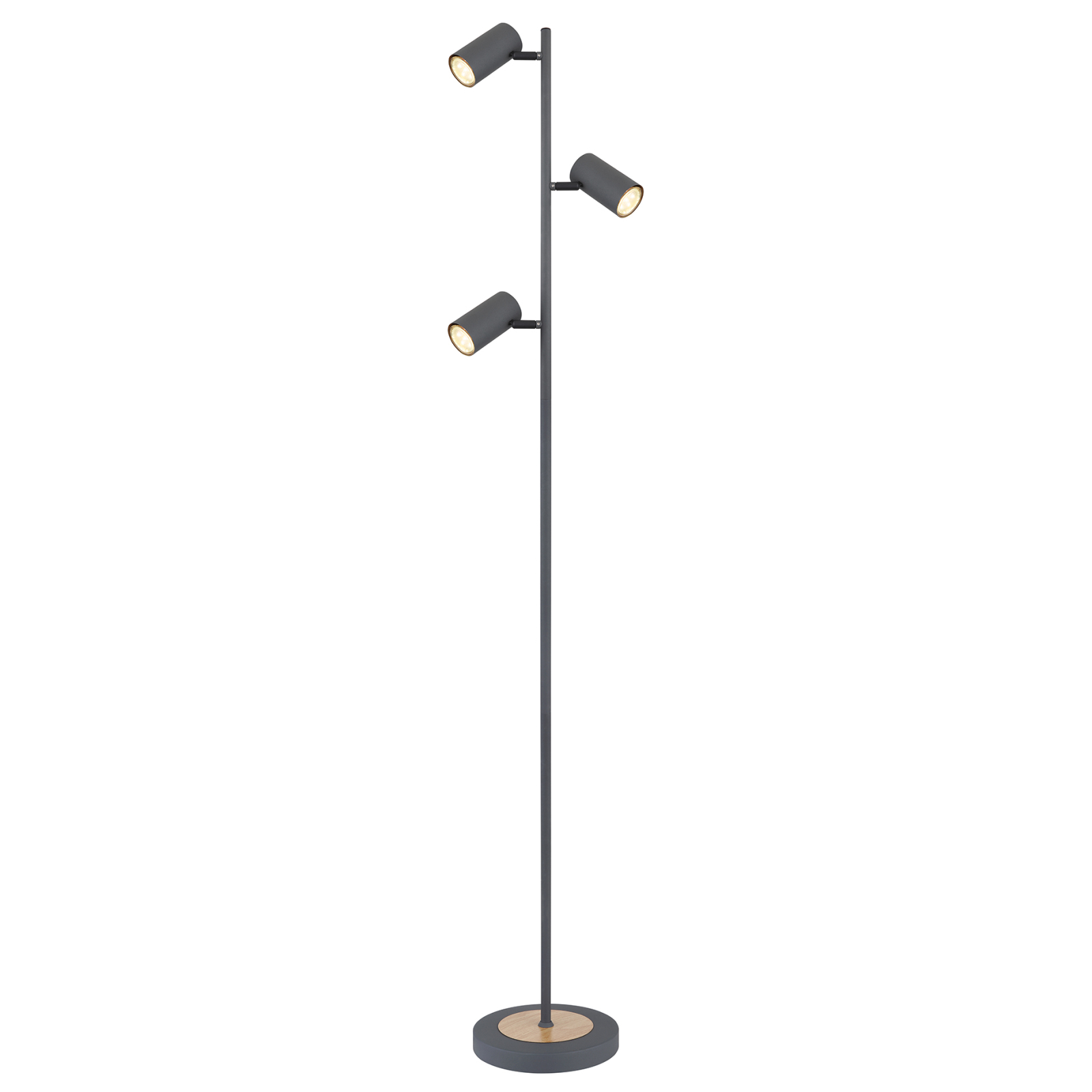 LED-Stehleuchte - graphit - Holzoptik - 3-flammig - 154 cm