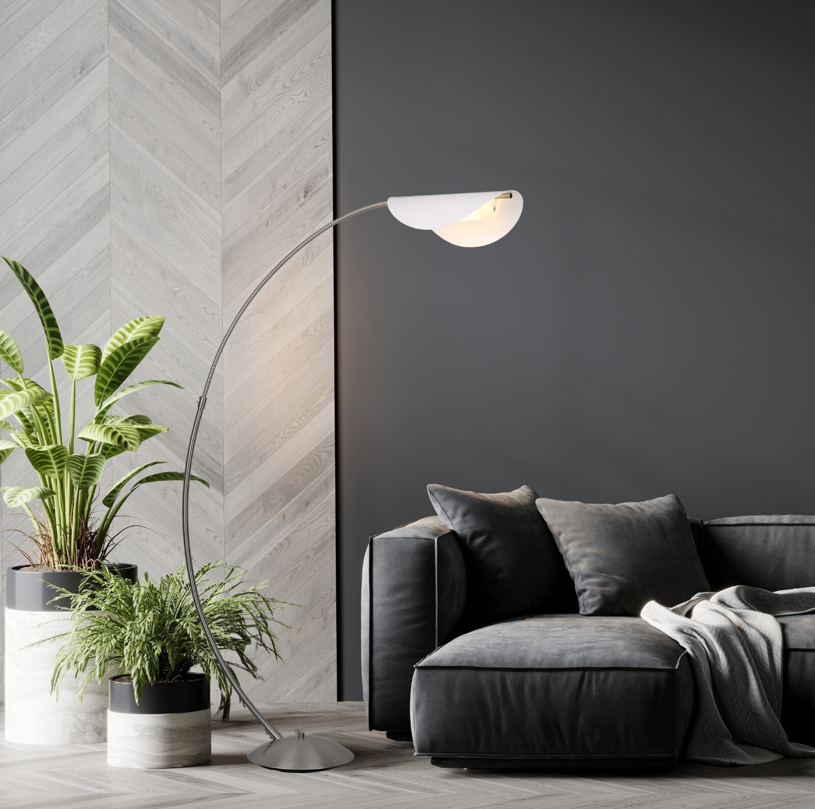 LED-Stehleuchte - nickelfarben-opal - dimmbar 