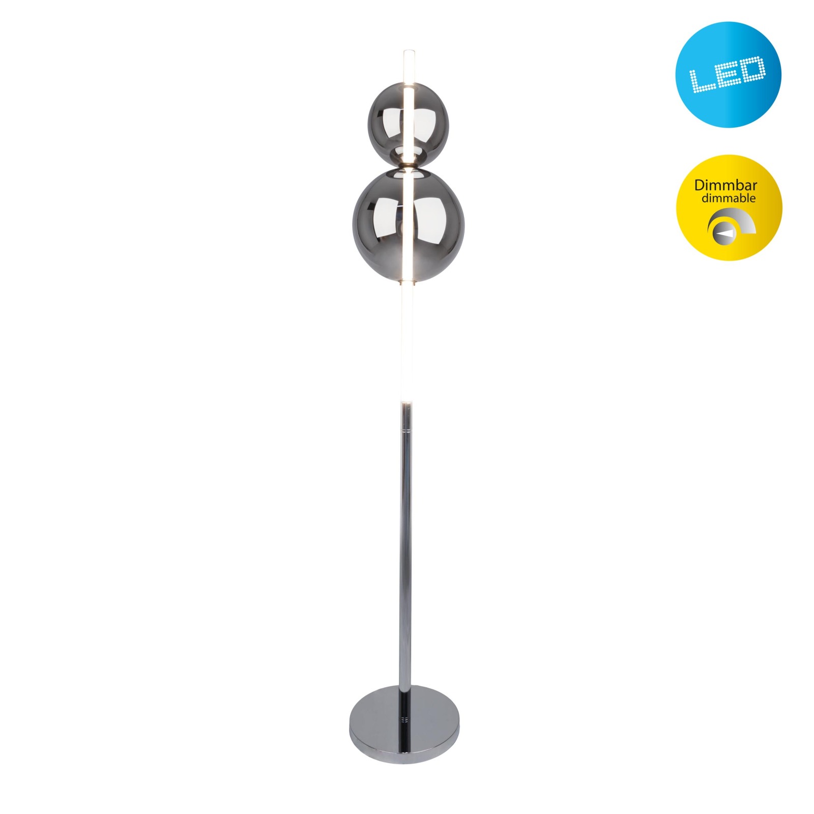 Diabolo LED Stehlampe Modern - Chrom Silber, 150 Cm Höhe, Dimmbares Designerlicht