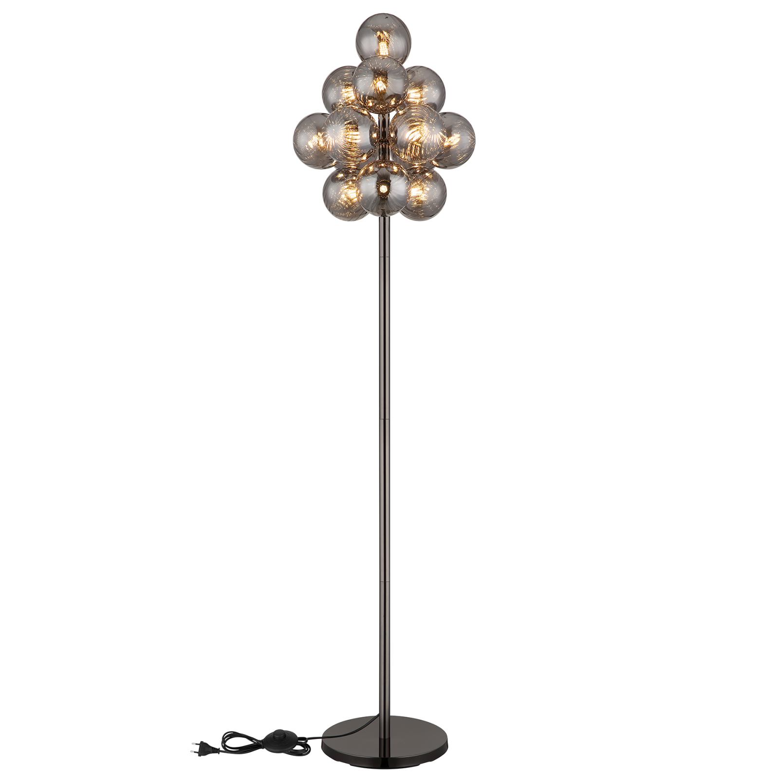 LED-Stehleuchte - schwarz Chrom - rauchfarben - 13-flammig
