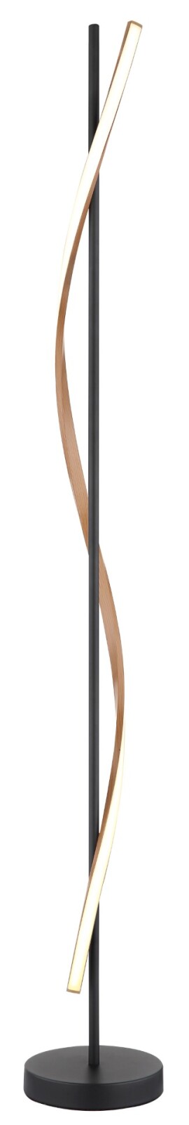 LED-Stehleuchte - schwarz matt - Holzoptik dunkel - opal