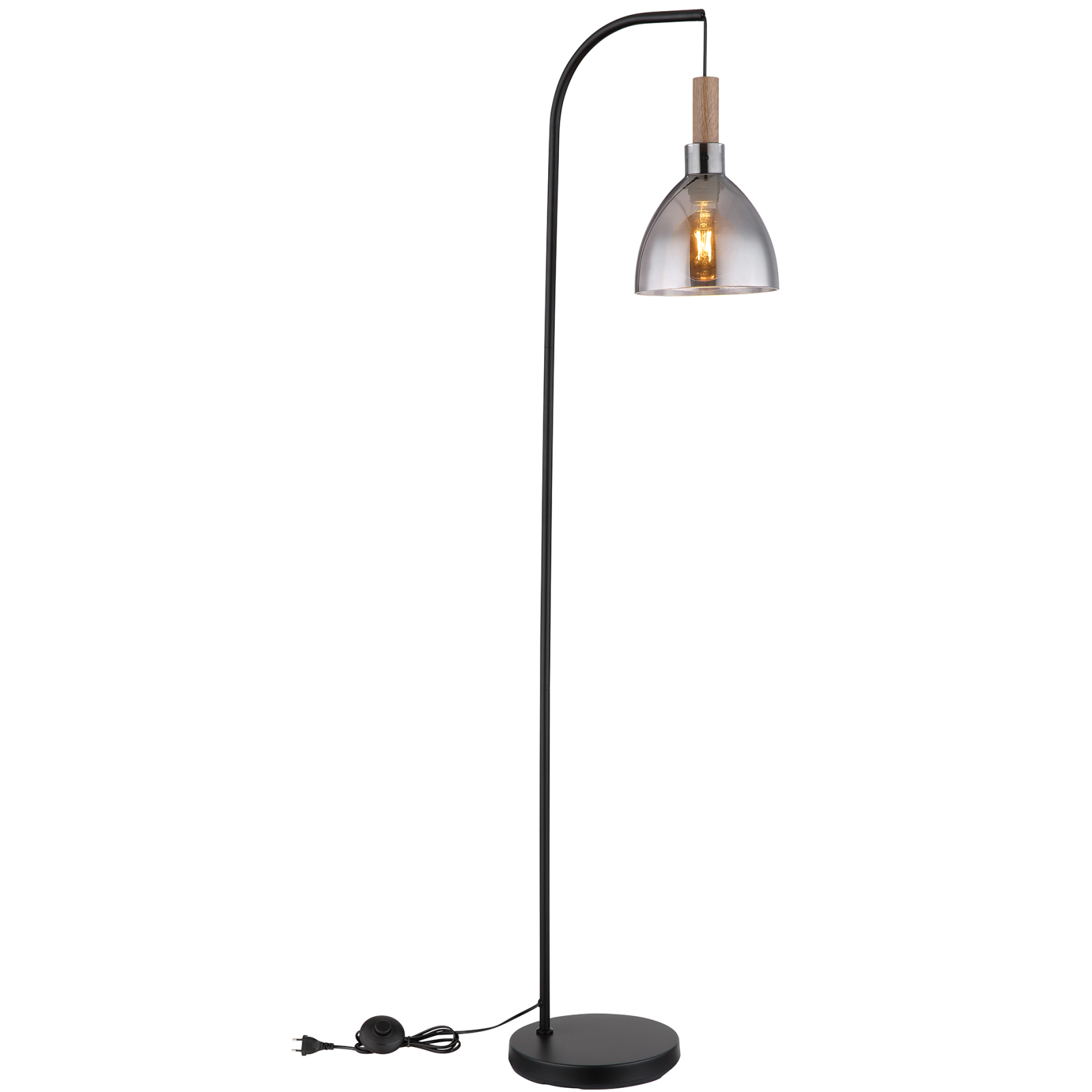 LED-Stehleuchte - schwarz matt - rauchfarben - Holzoptik - 150 cm