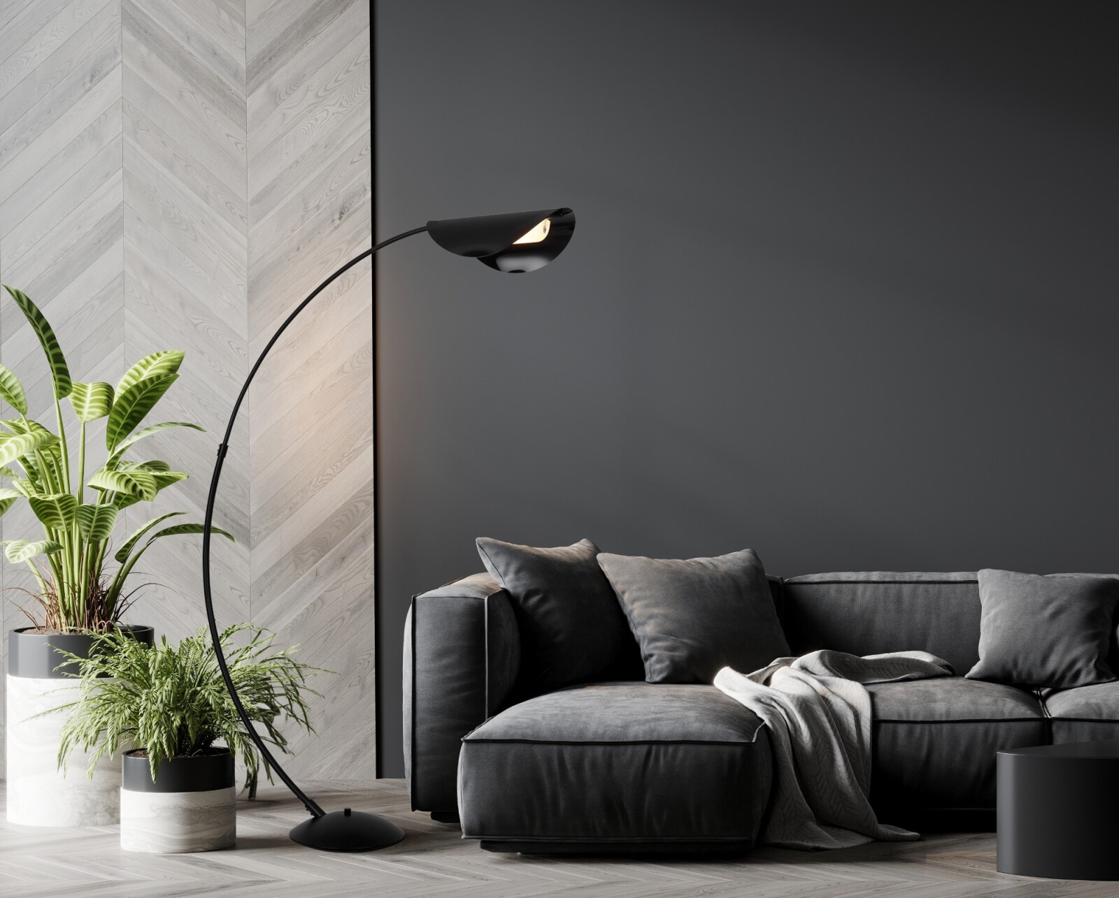 LED-Stehleuchte - schwarz-rauchfarben - dimmbar