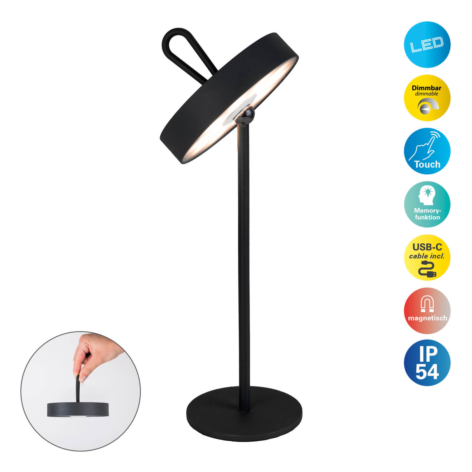 LED-Tischleuchte ELLA - schwarz - Akku - magnetisch - dimmbar