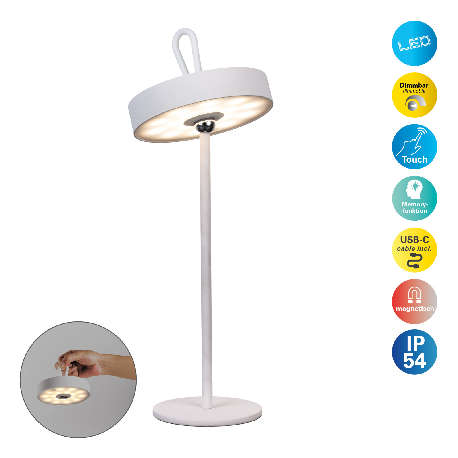 LED-Tischleuchte ELLA - weiß - Akku - magnetisch - dimmbar