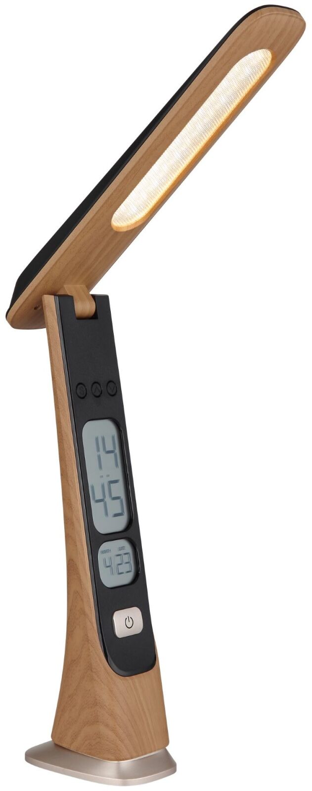 LED-Tischleuchte - Holzoptik-schwarz - Uhr - Datumsanzeige