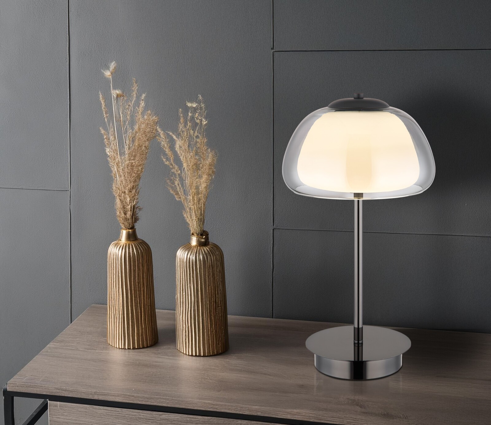 LED-Tischleuchte - schwarz chrom - rauchfarben opal - Ø 25 cm