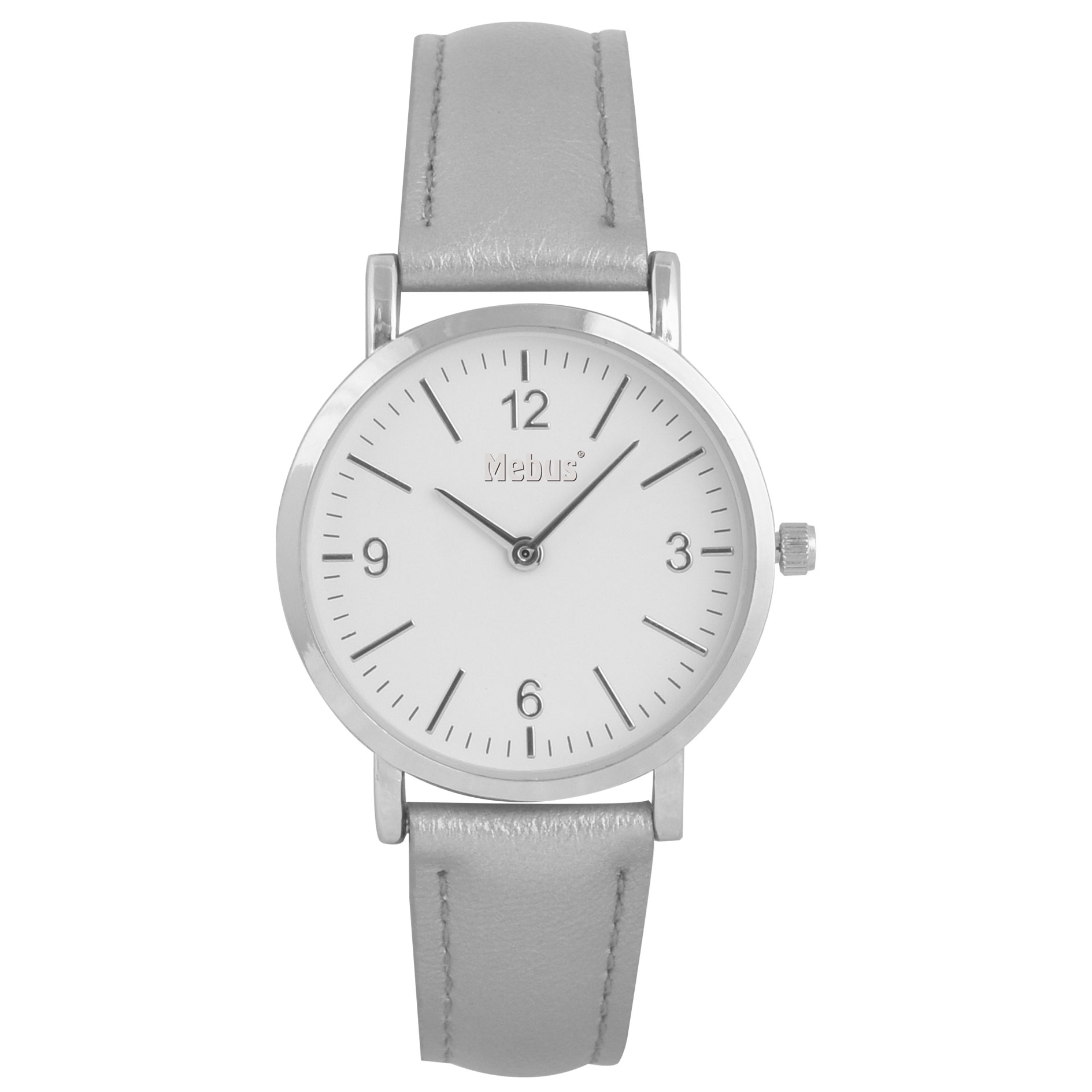 Leder-Armbanduhr - Damen - silber - inklusive Batterie