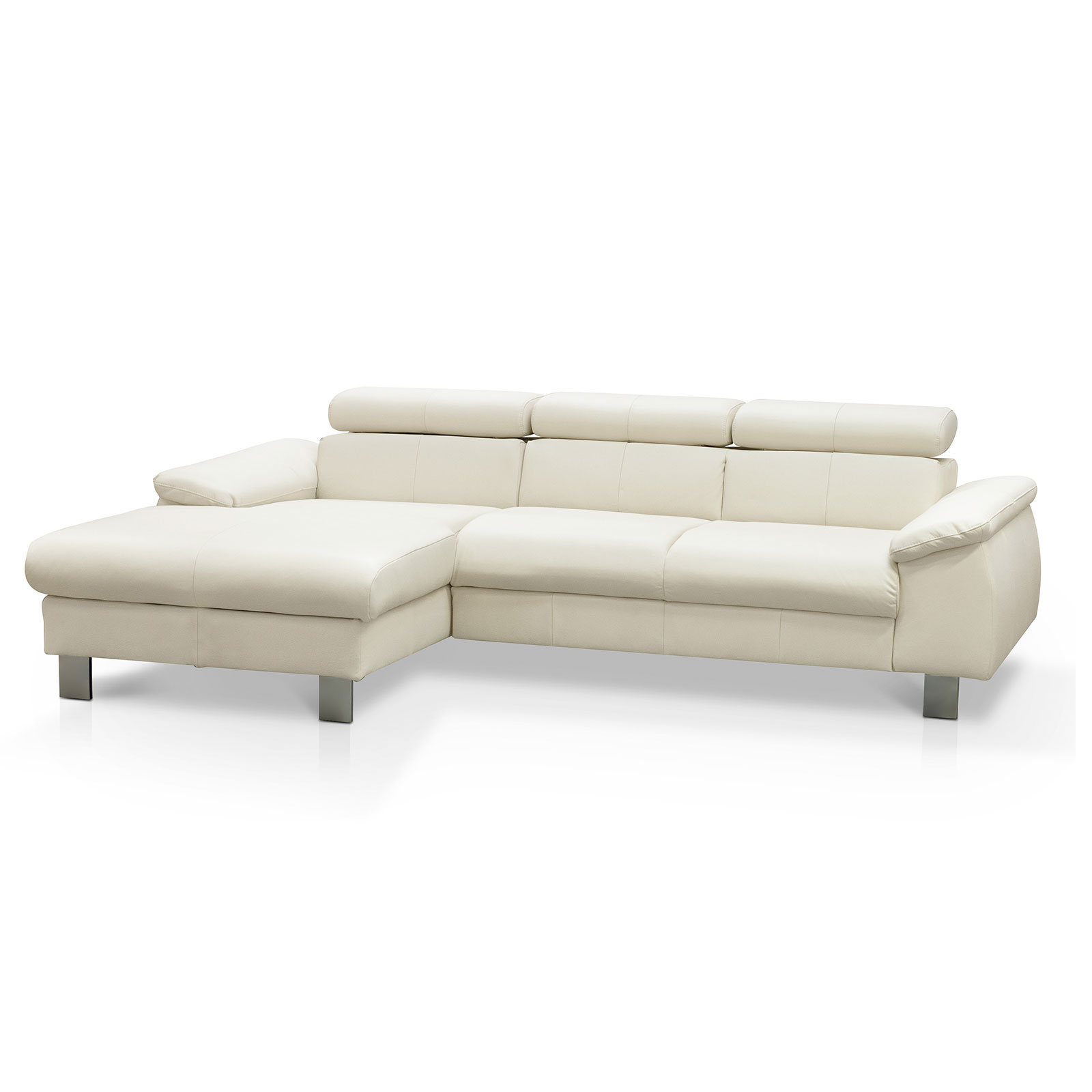 Ledersofa - bianco - Kopfteilverstellung - Recamiere links