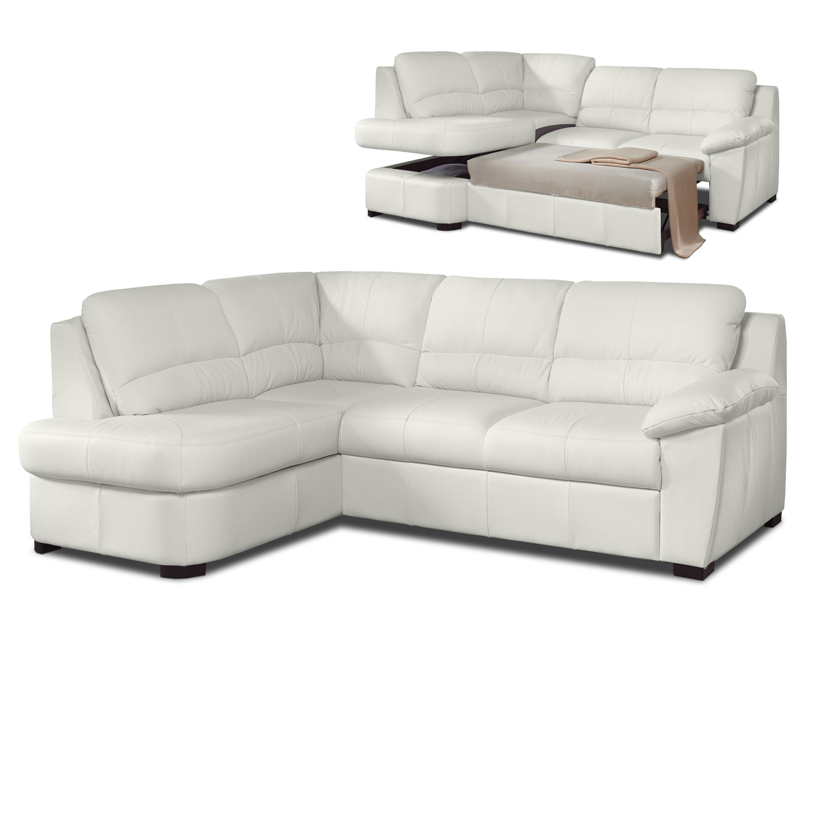Ledersofa - bianco - Liegefunktion - Ottomane links
