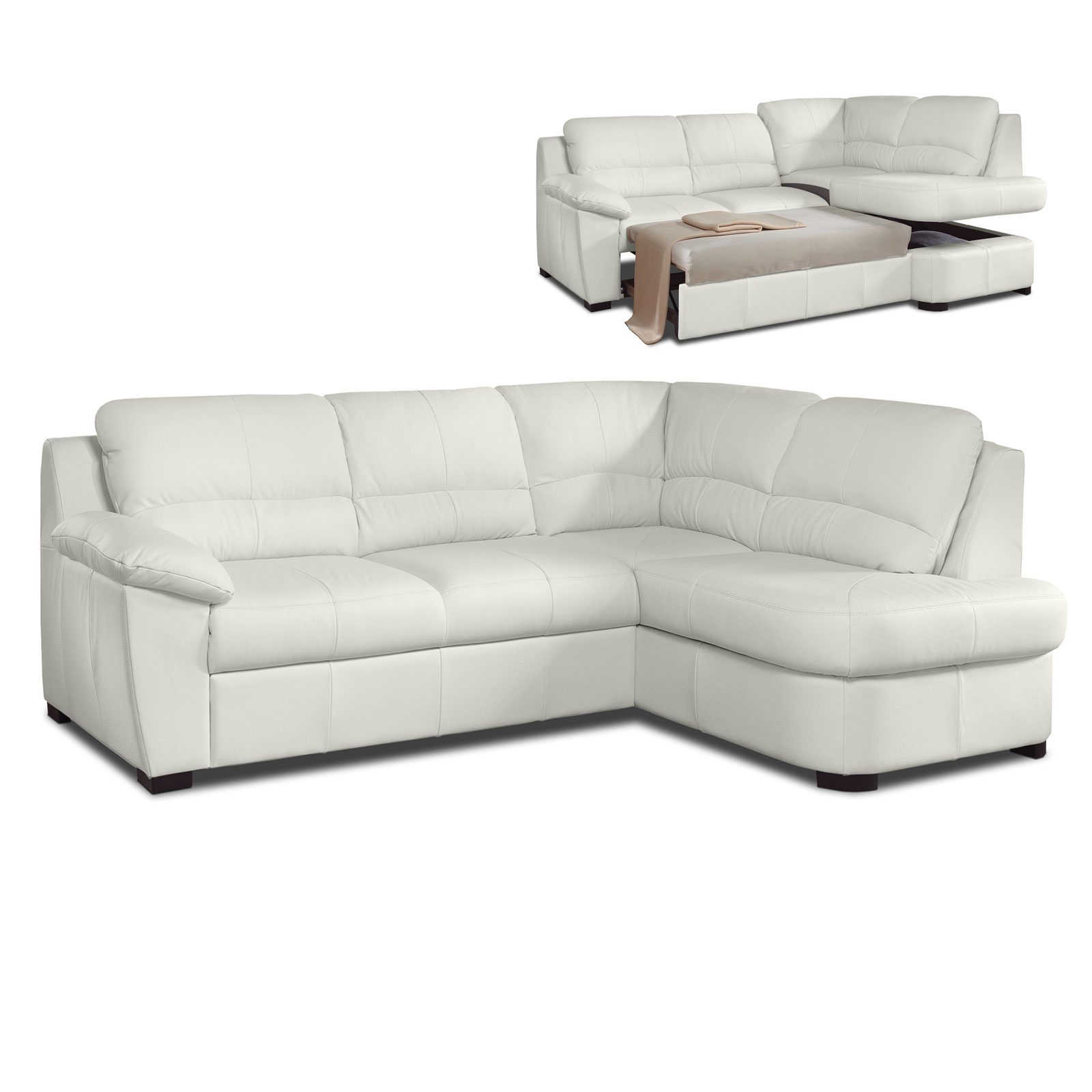 Ledersofa - bianco - Liegefunktion - Ottomane rechts