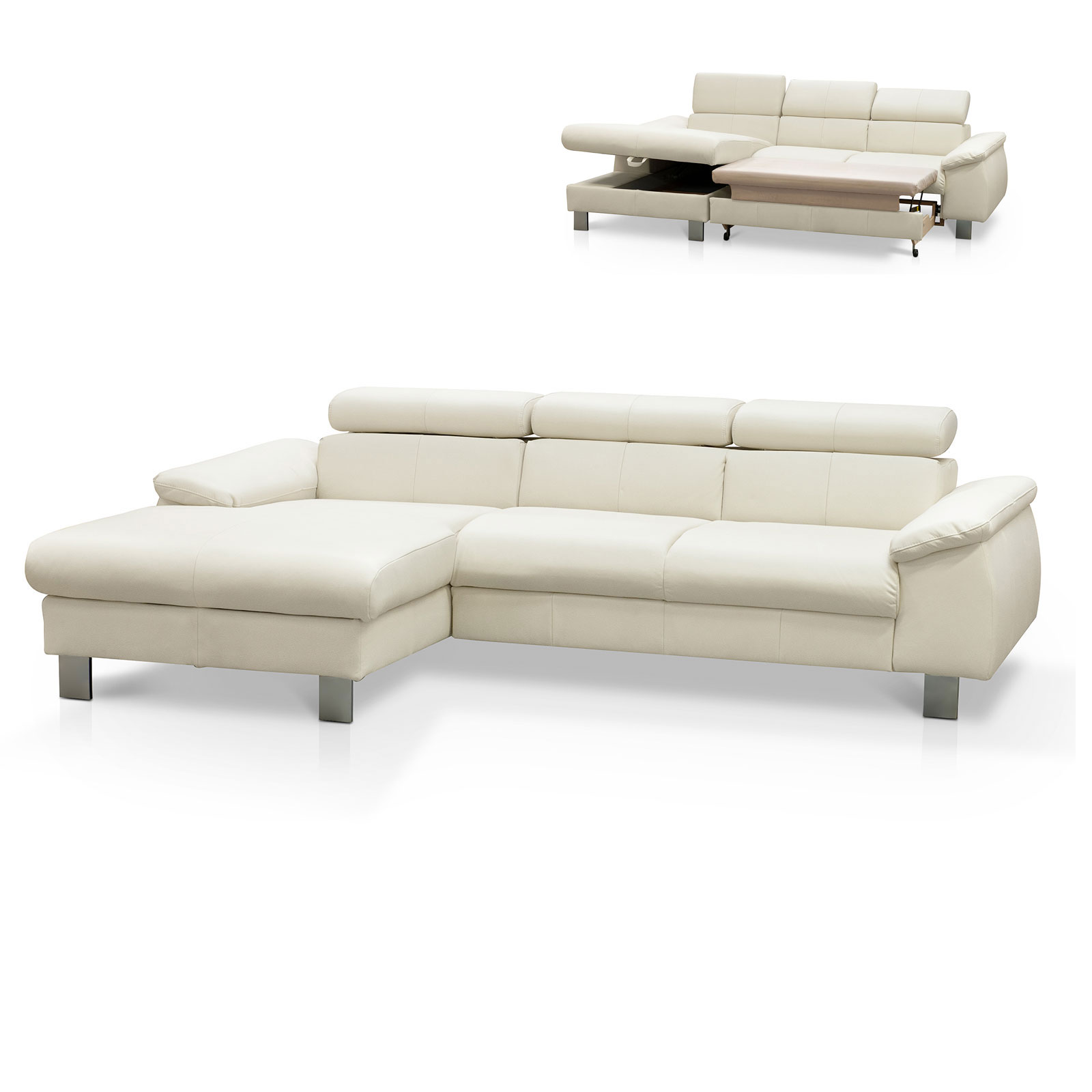 Ledersofa - bianco - Liegefunktion - Recamiere links