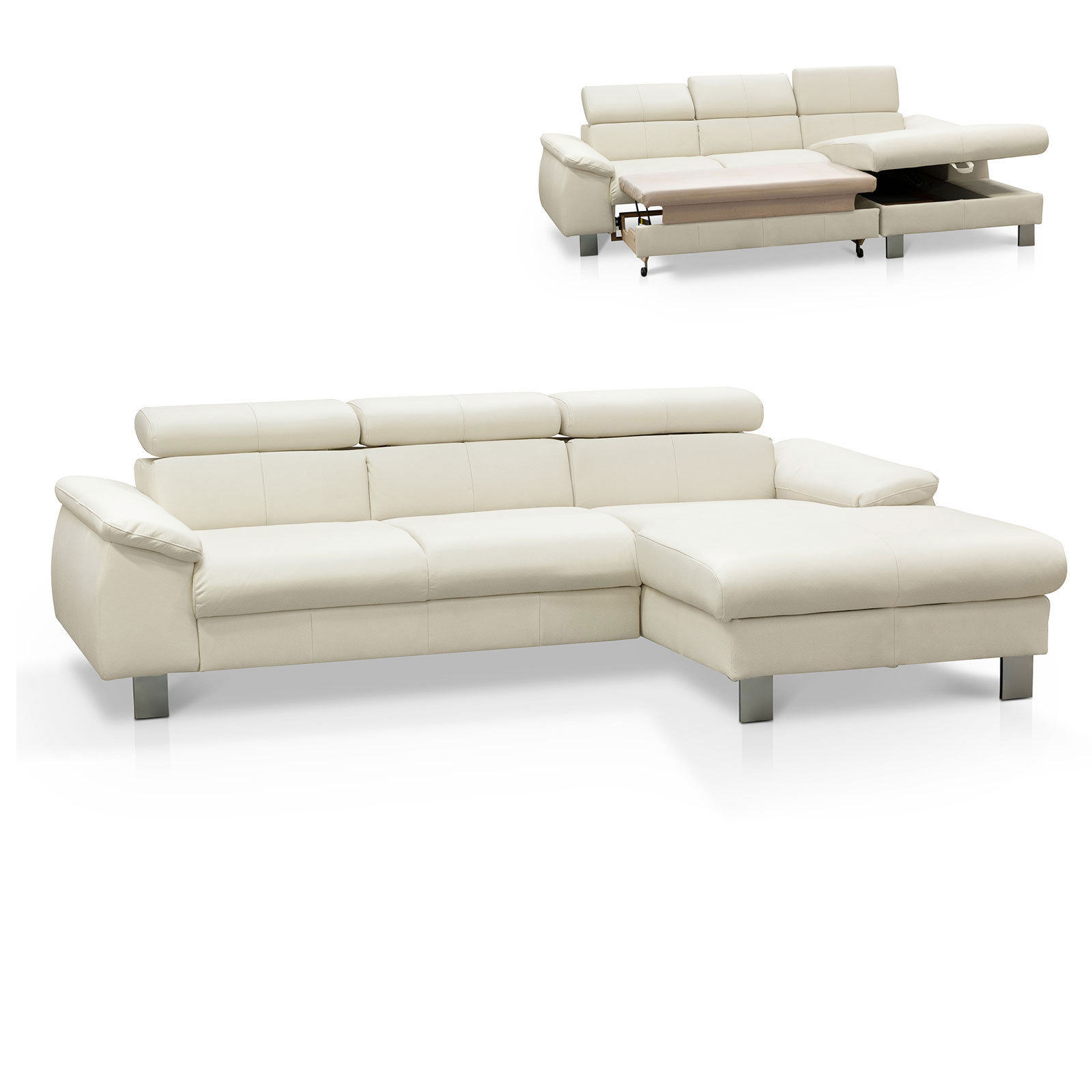Ledersofa - bianco - Liegefunktion - Recamiere rechts