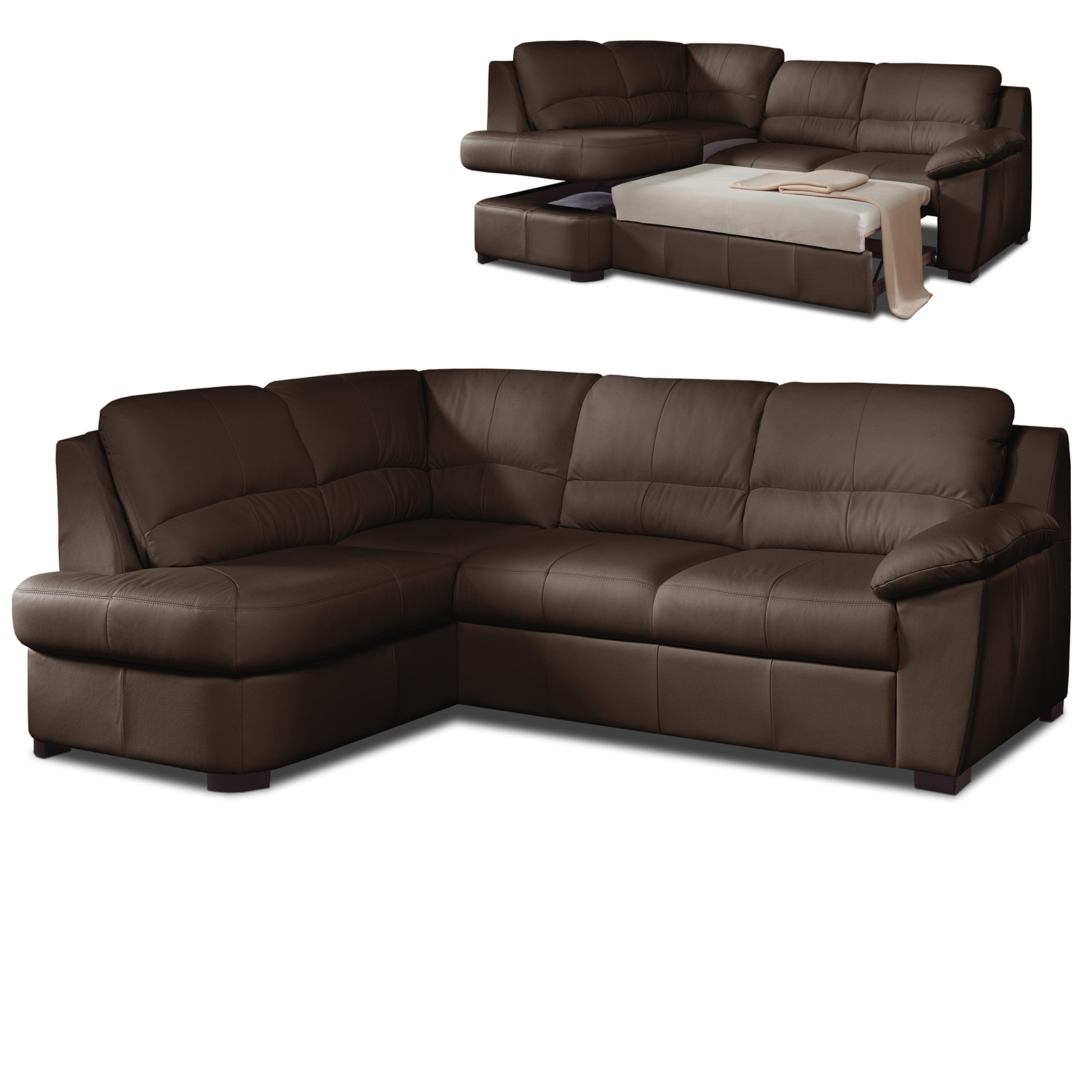 Ledersofa - cocoa - Liegefunktion - Ottomane links