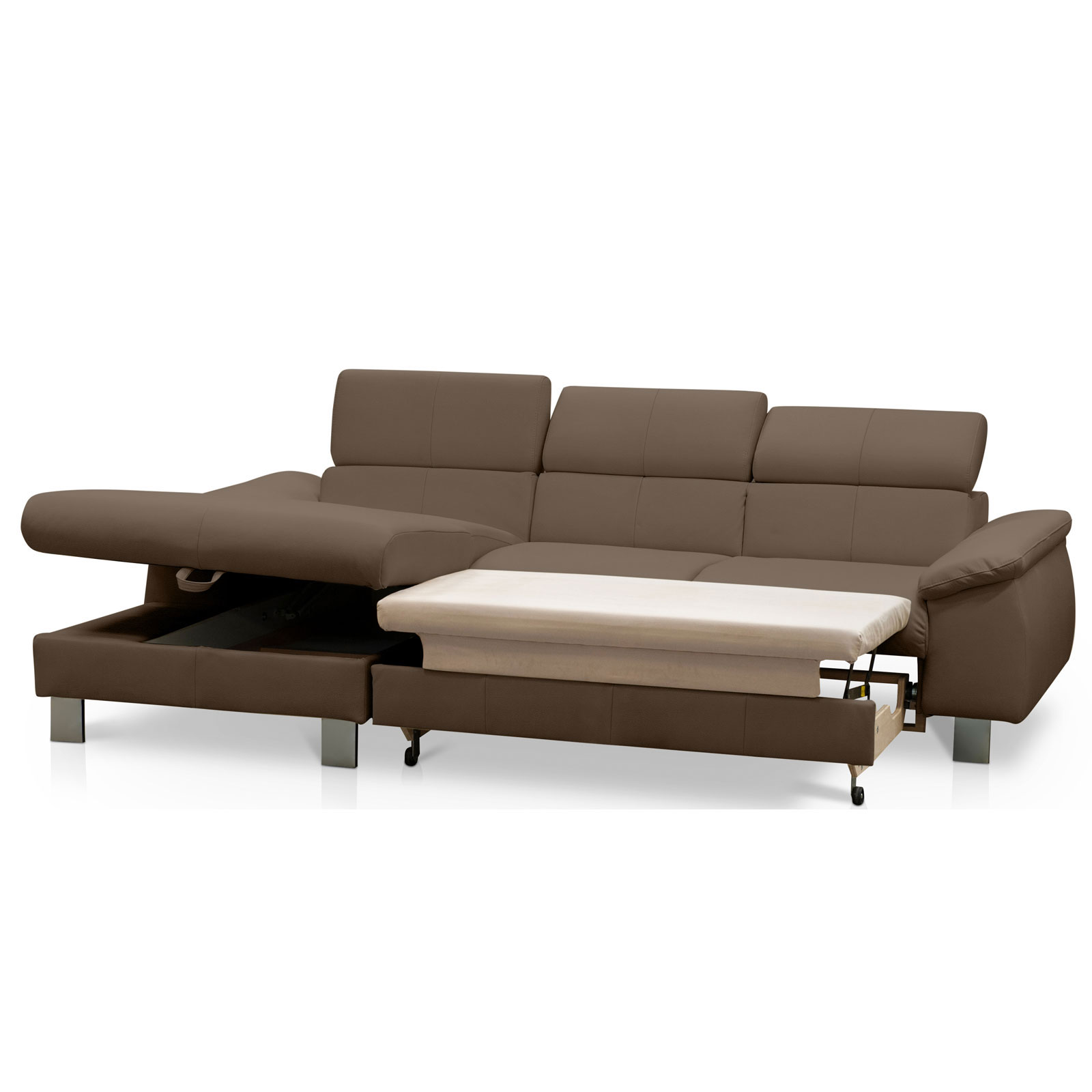 Ledersofa - cocoa - Liegefunktion - Recamiere links