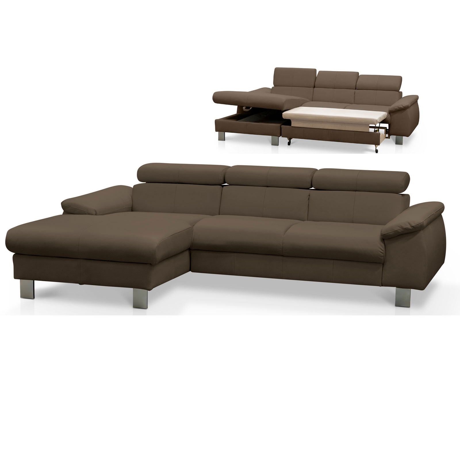 Ledersofa - cocoa - Liegefunktion - Recamiere links