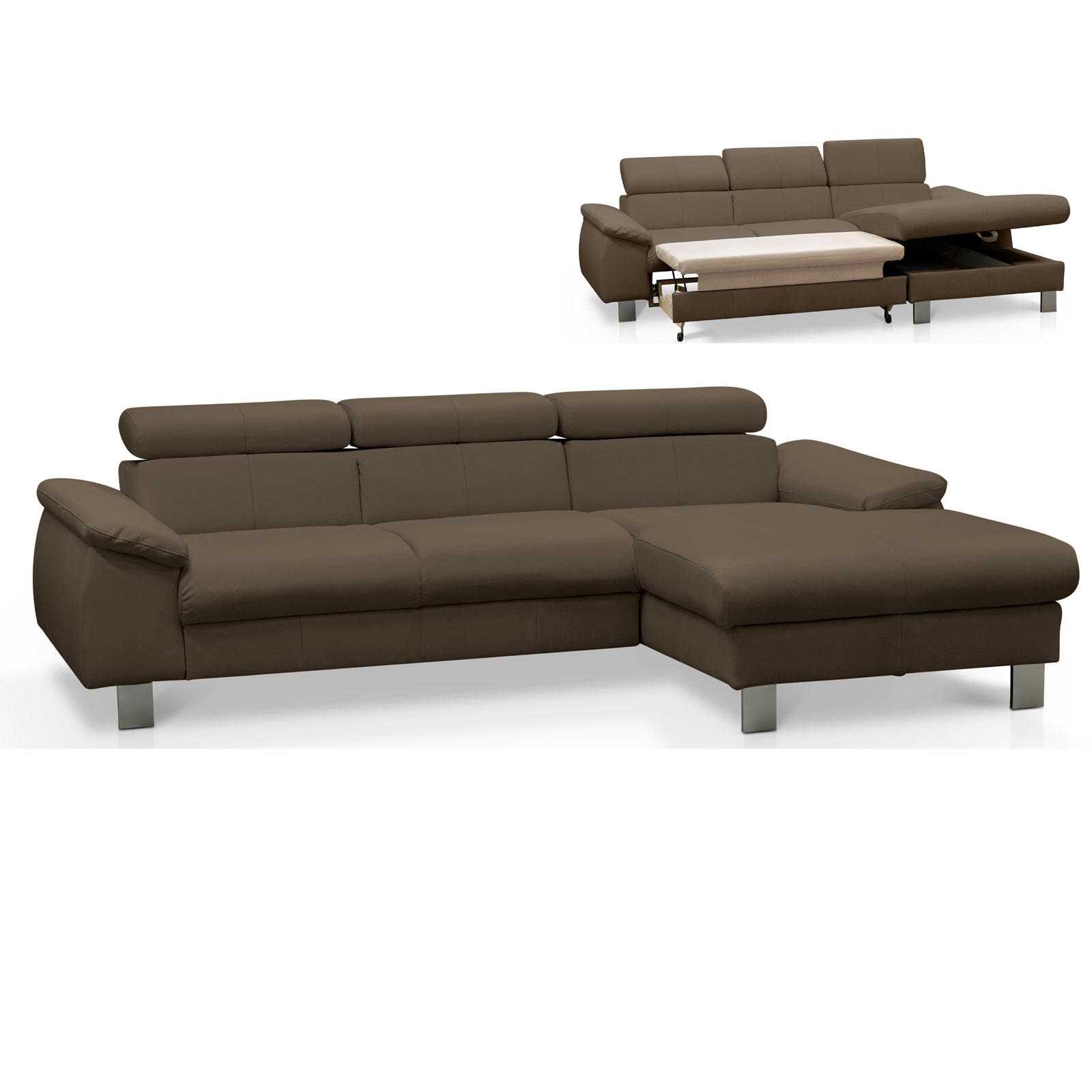 Ledersofa - cocoa - Liegefunktion - Recamiere rechts