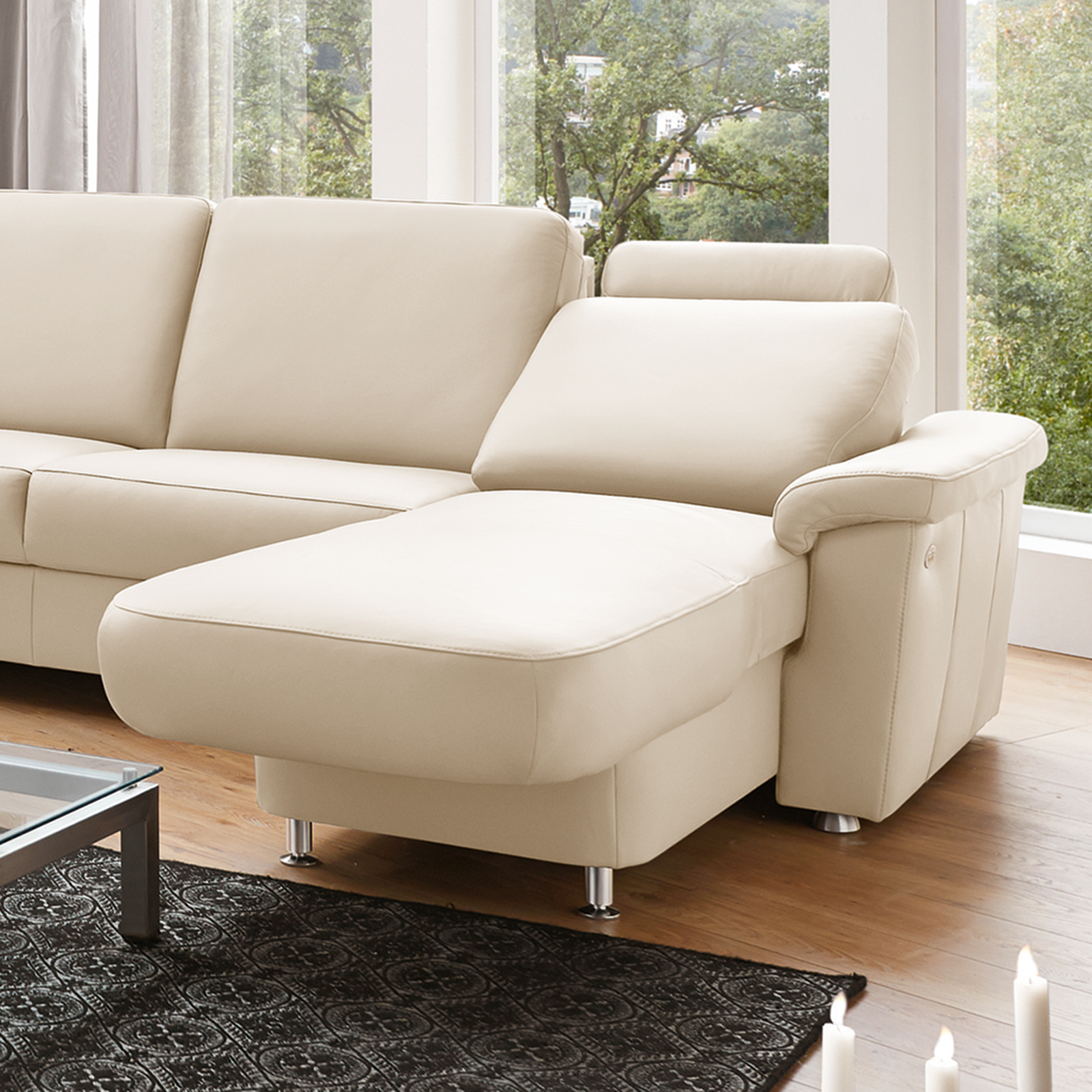 Ledersofa - ecru - mit Funktionen - Canapé rechts