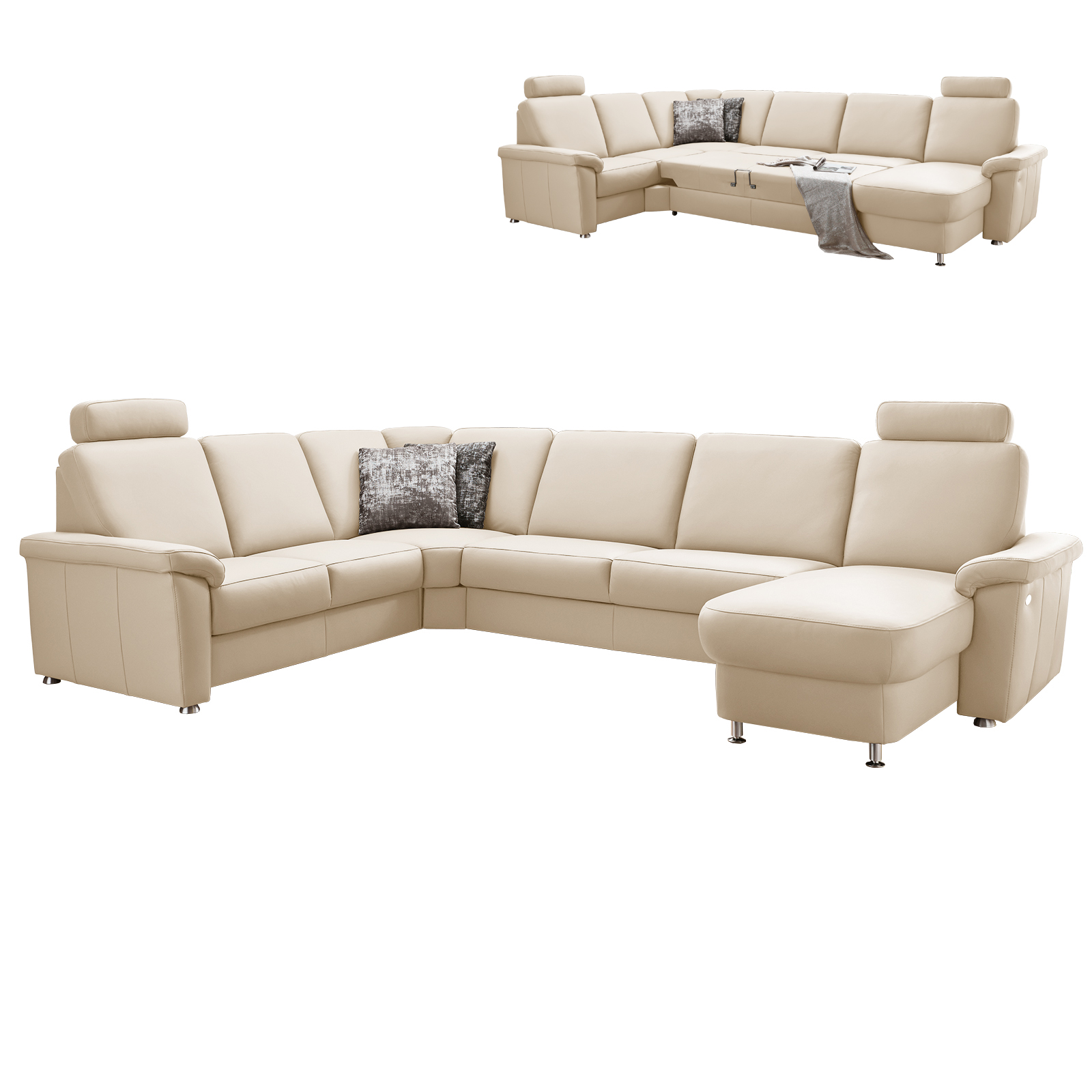 Ledersofa - ecru - mit Funktionen - Canapé rechts