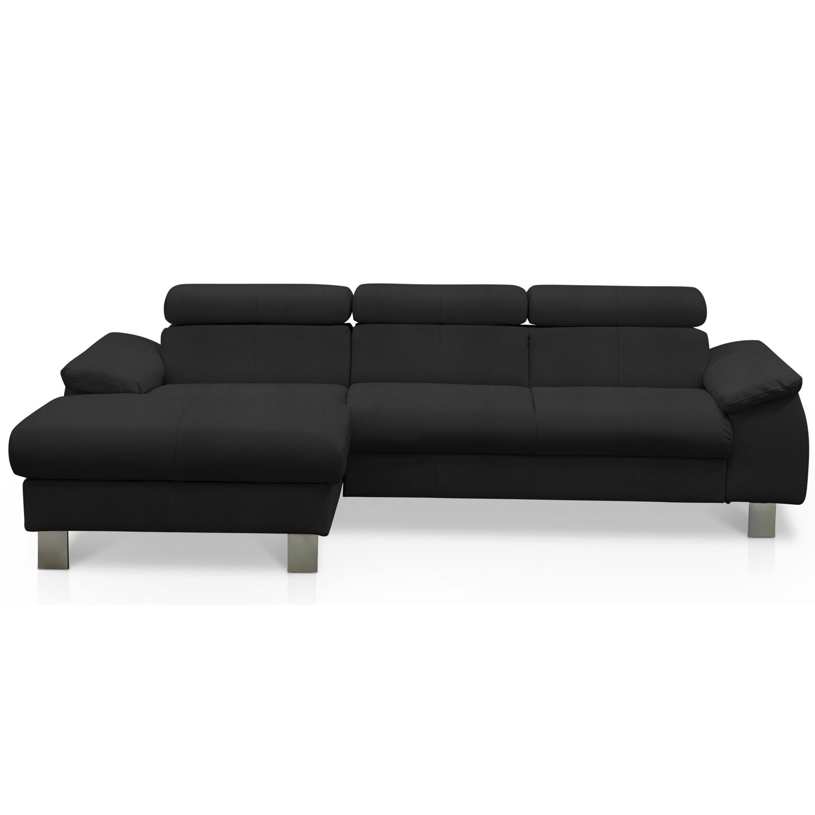 Ledersofa - schwarz - Kopfteilverstellung - Recamiere links