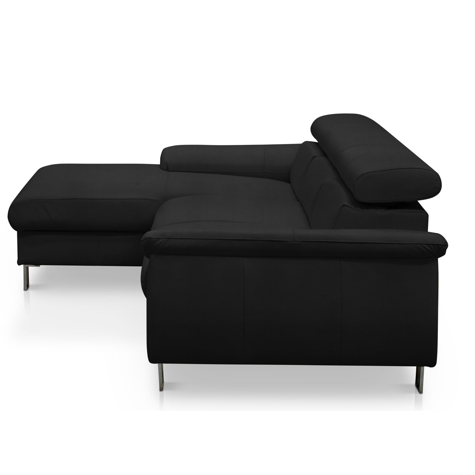 Ledersofa - schwarz - Kopfteilverstellung - Recamiere links
