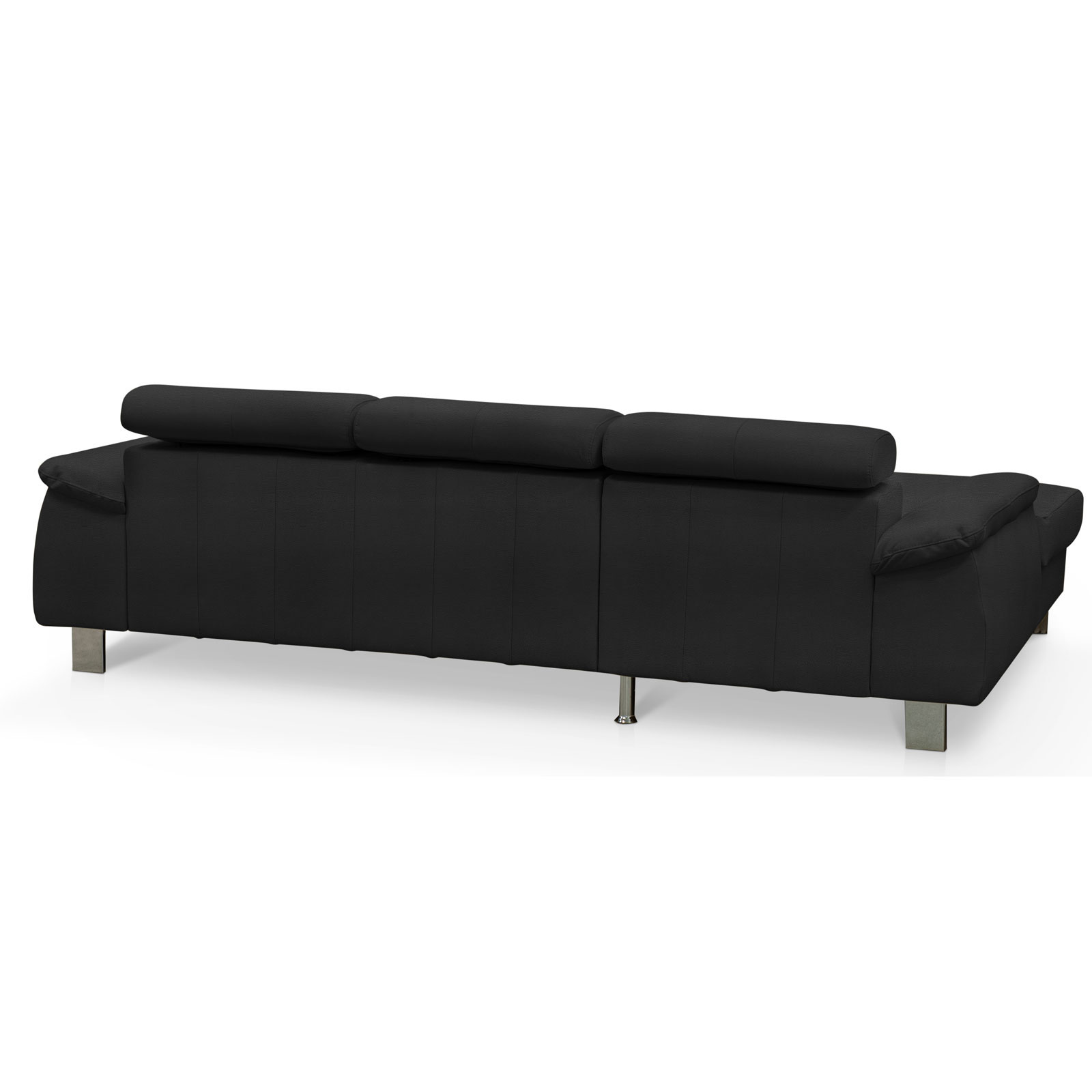 Ledersofa - schwarz - Kopfteilverstellung - Recamiere links