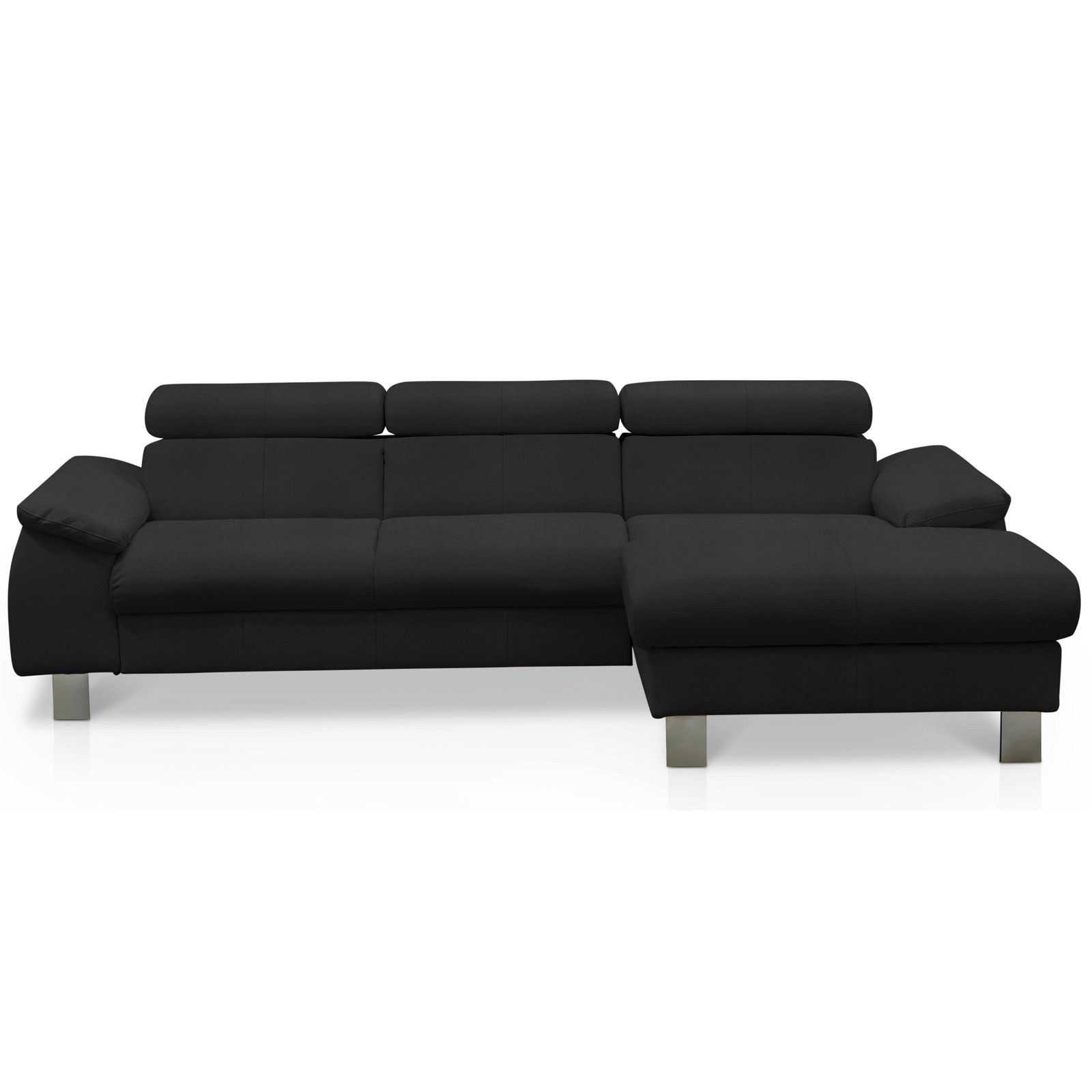 Ledersofa - schwarz - Kopfteilverstellung - Recamiere rechts