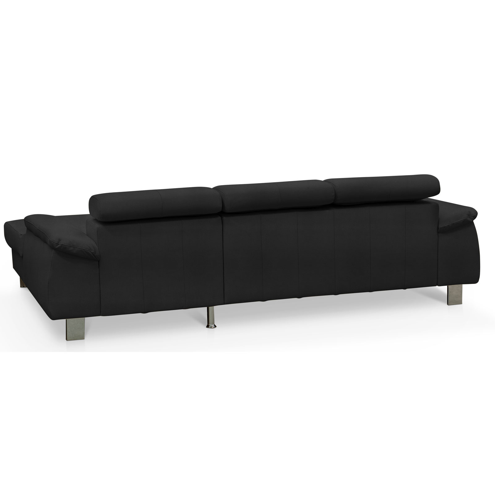 Ledersofa - schwarz - Kopfteilverstellung - Recamiere rechts