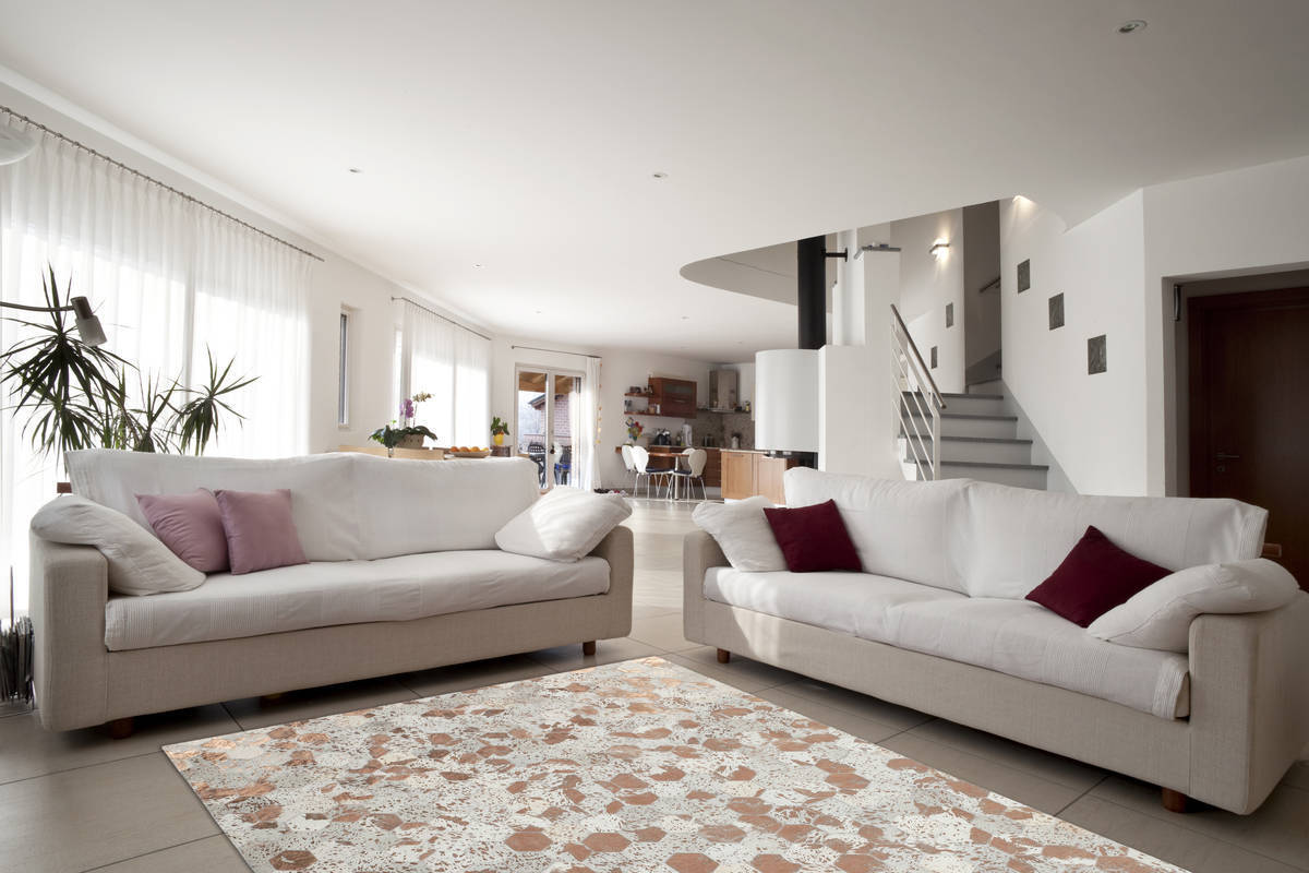 Lederteppich DAZZLE 200 - elfenbein-chrom - 120x170 cm