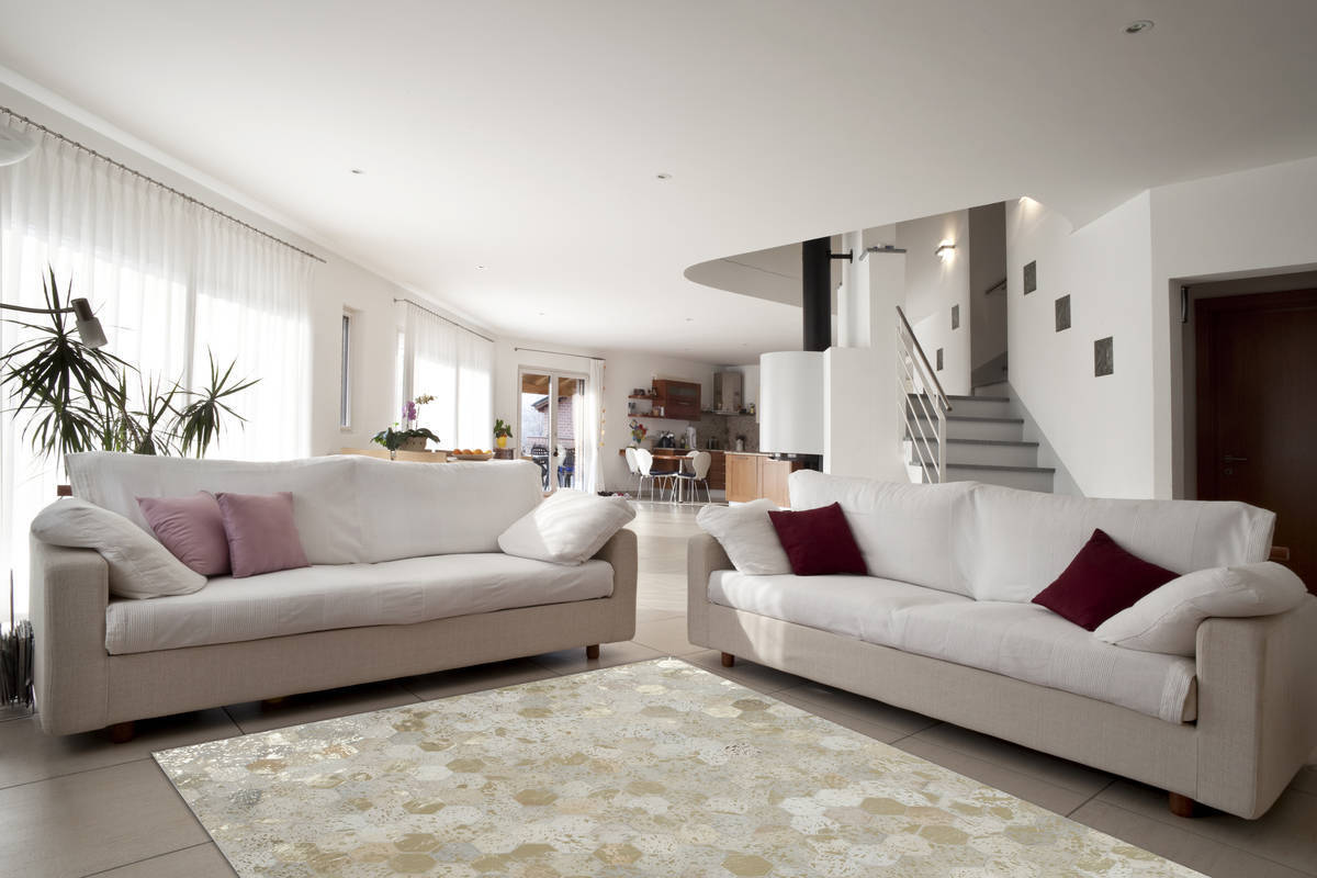 Lederteppich DAZZLE 200 - elfenbein-gold - 120x170 cm