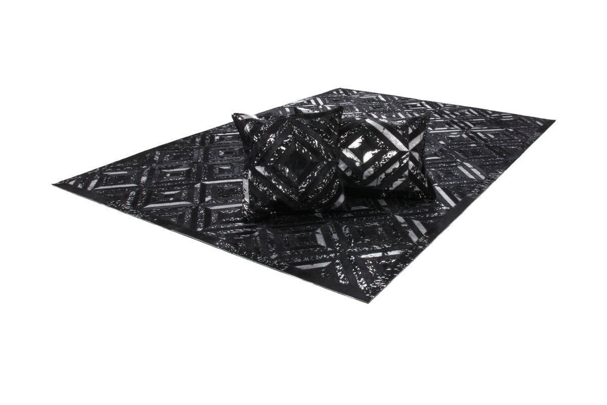 Lederteppich - schwarz-silber - 120x170 cm