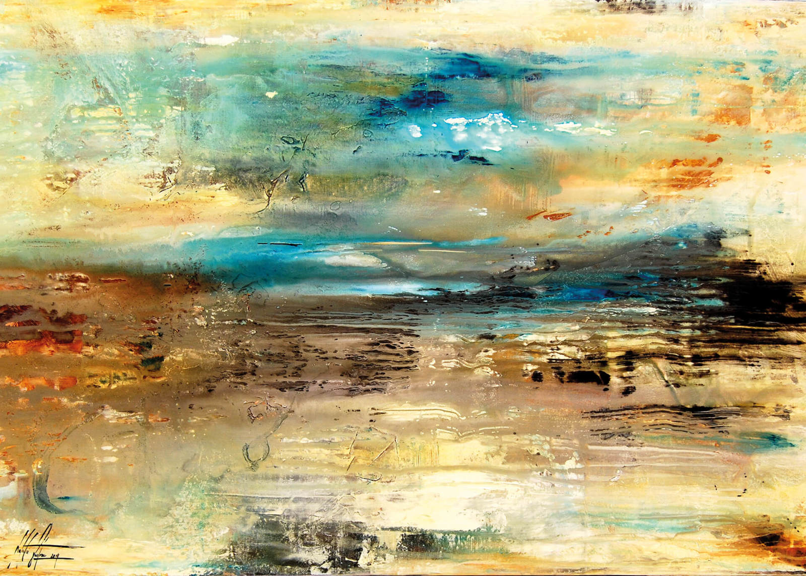 Leinwandbild ABSTRAKTE KUNST - blau-beige - 70x50 cm