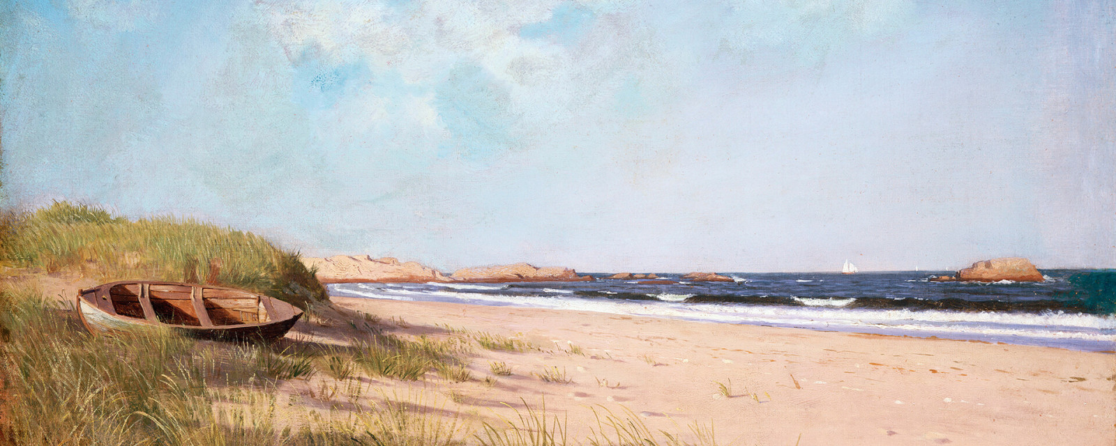 Leinwandbild AM STRAND - beige-blau - 100x40 cm