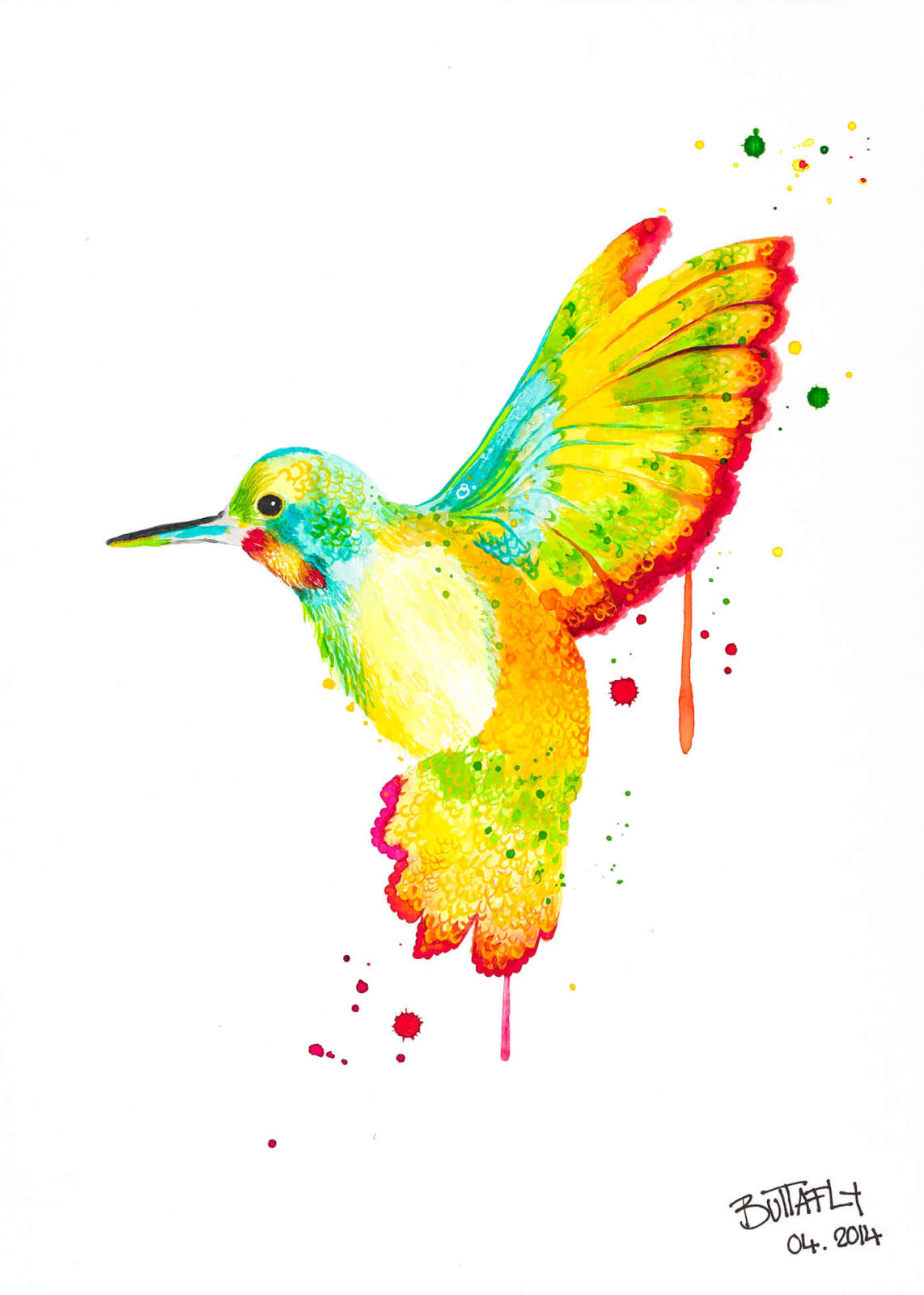 Leinwandbild BUNTER KOLIBRI - gelb-orange - 50x70 cm
