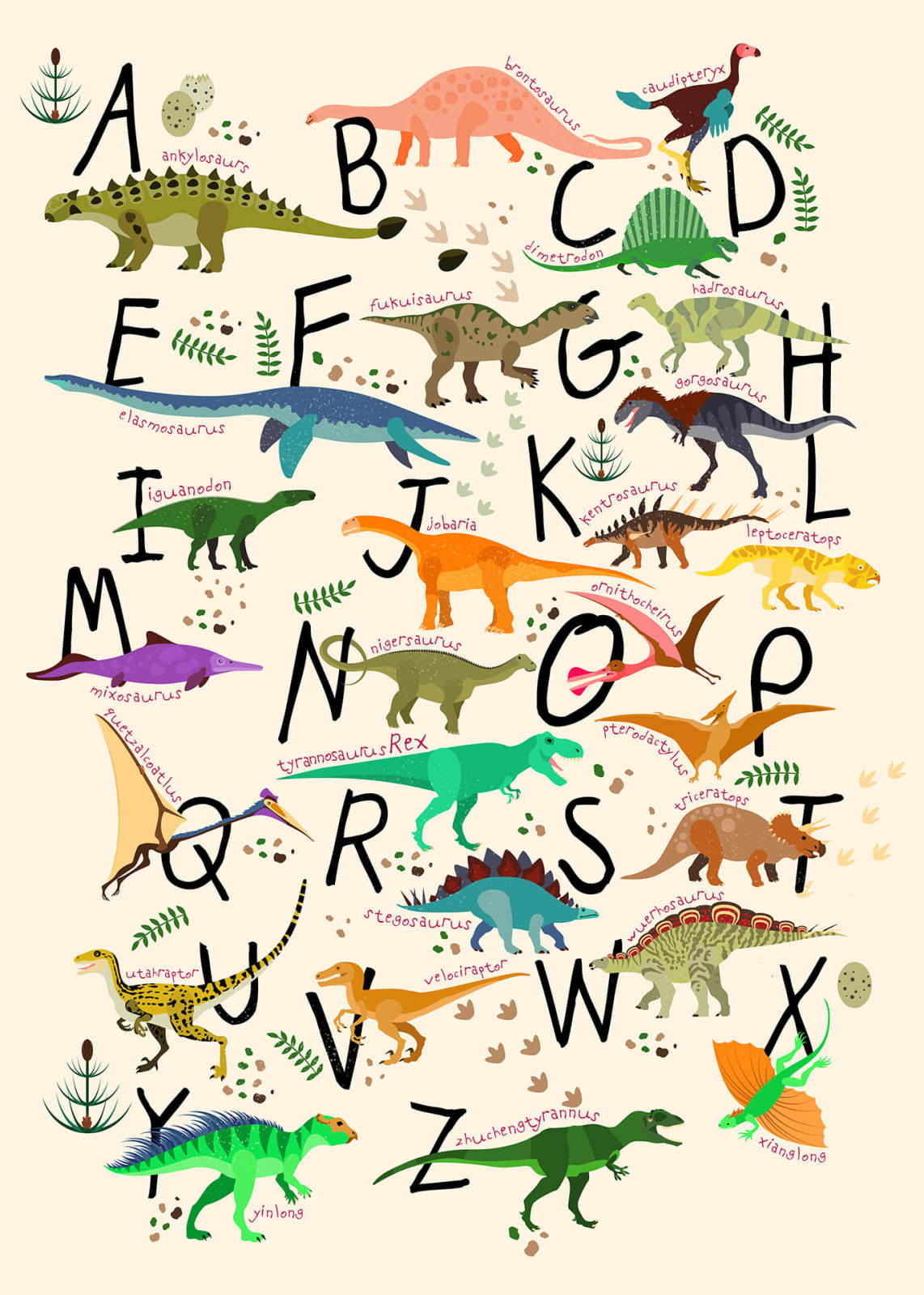 Leinwandbild DINO-ALPHABET - schwarz-bunt - 50x70 cm